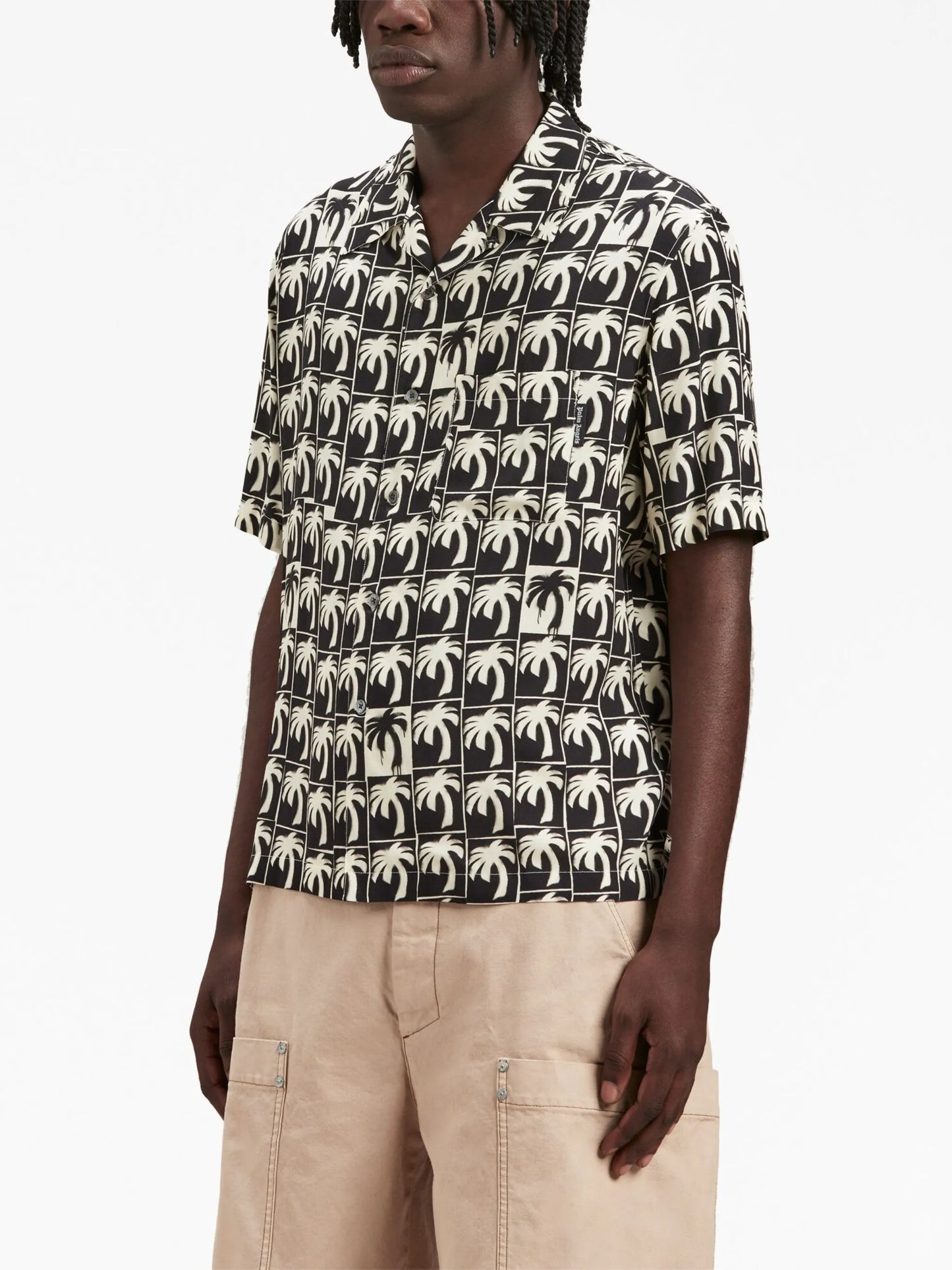 palm-tree print bowling shirt