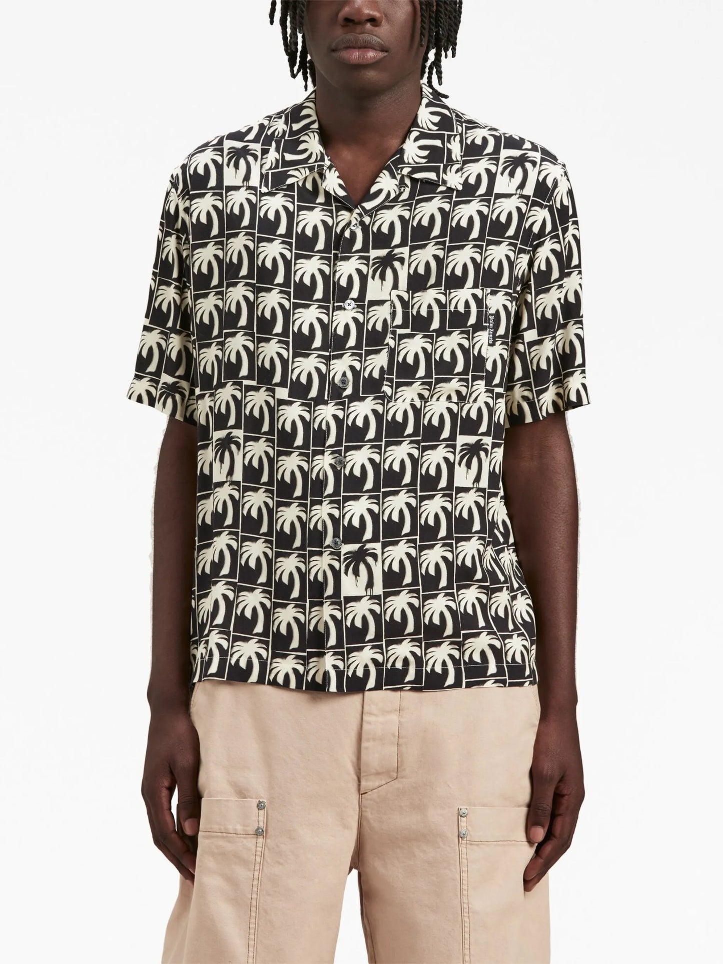 palm-tree print bowling shirt