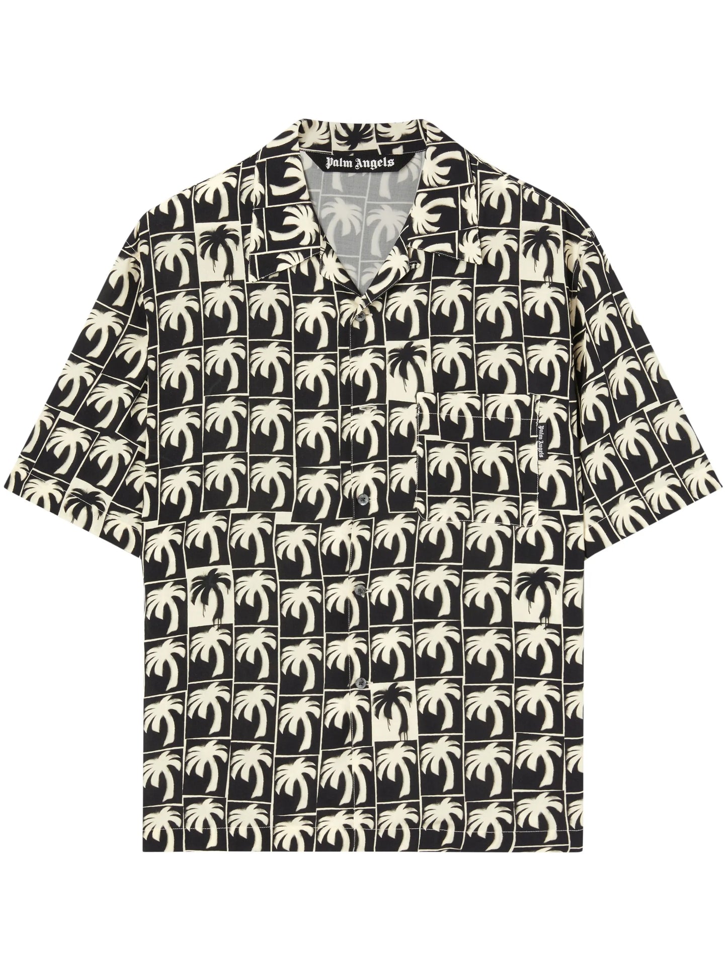 palm-tree print bowling shirt