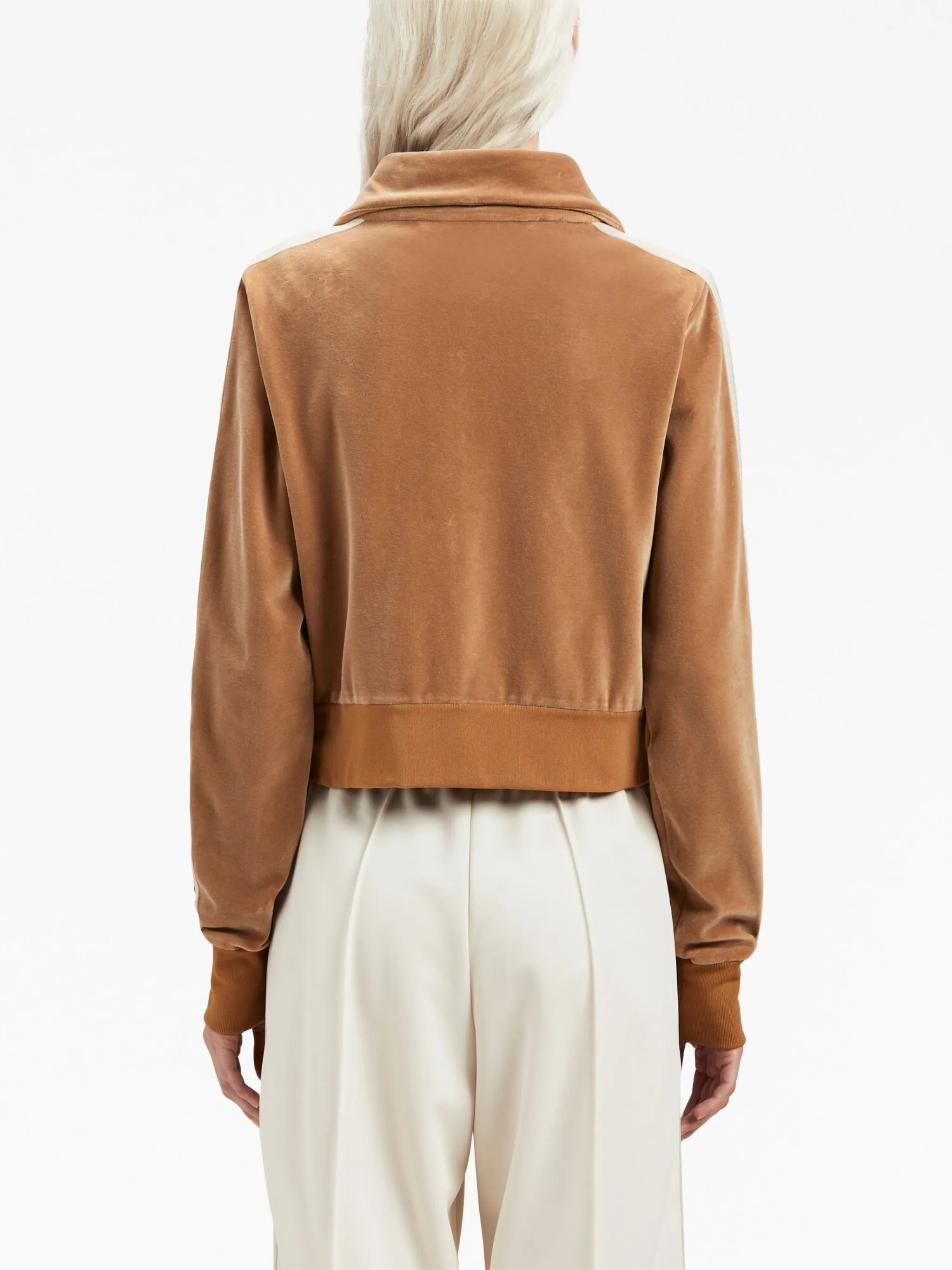 side-stripe velvet track jacket