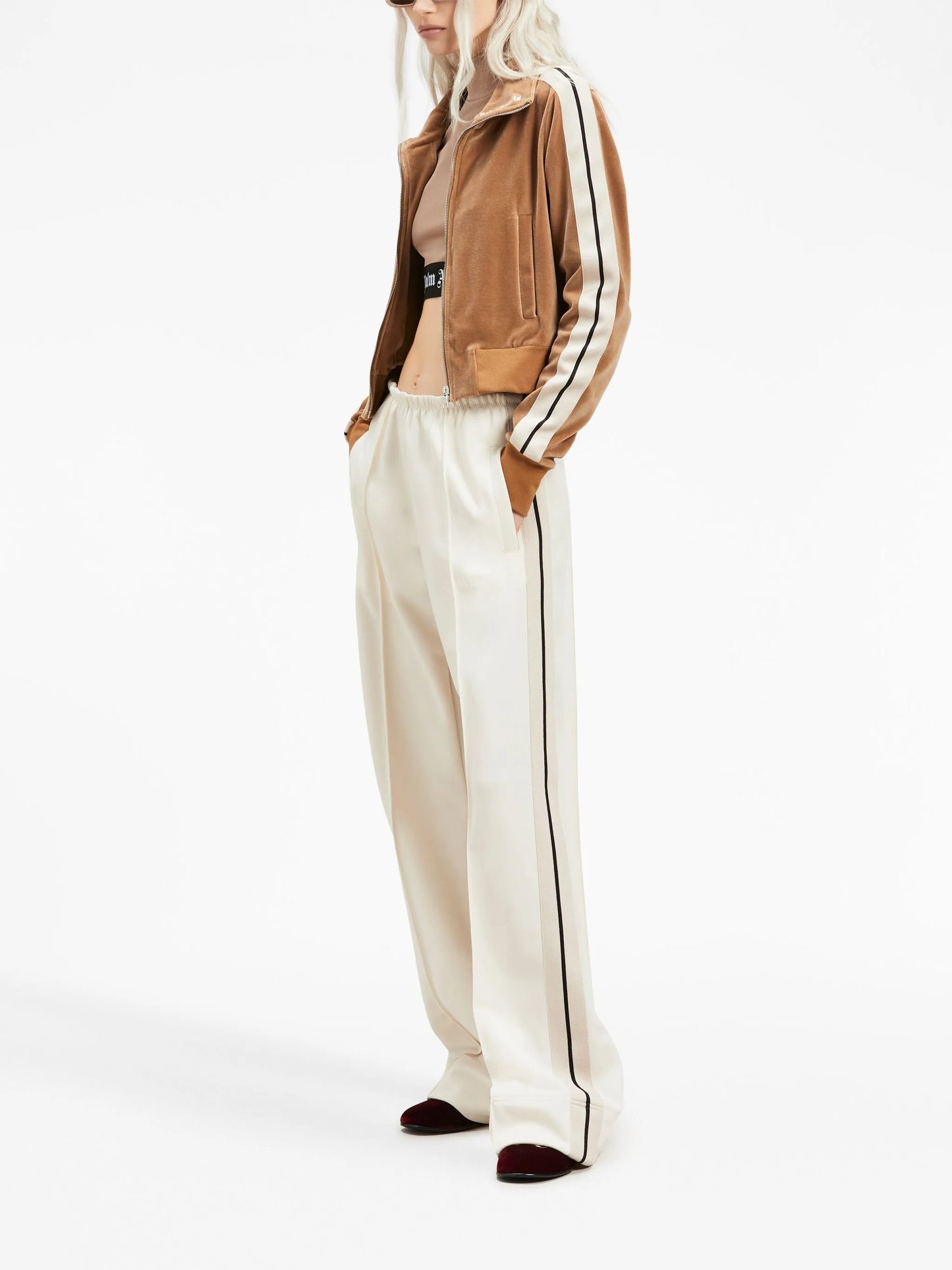 side-stripe velvet track jacket