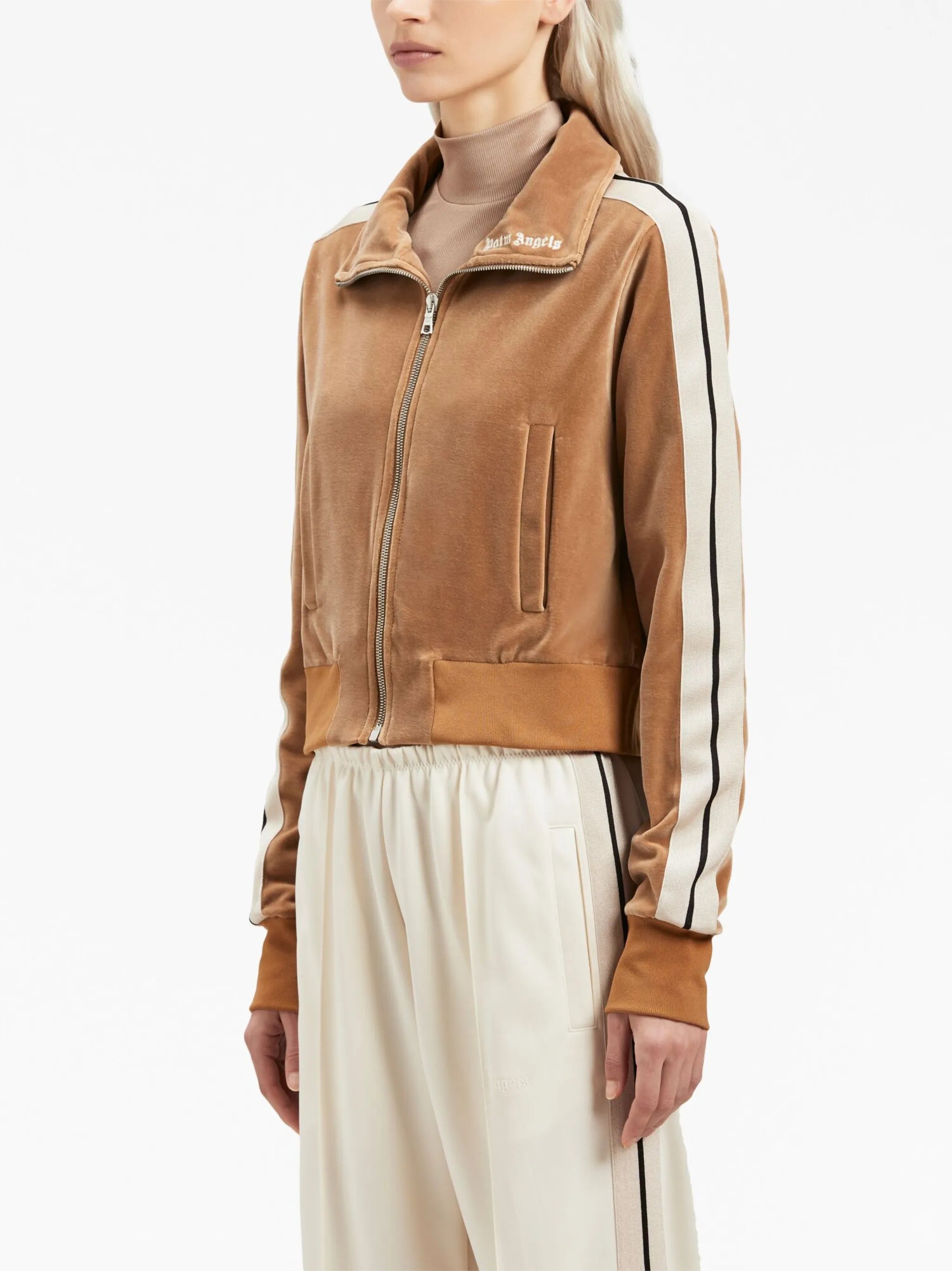 side-stripe velvet track jacket