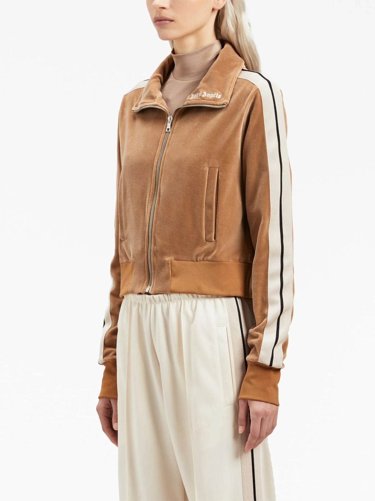side-stripe velvet track jacket