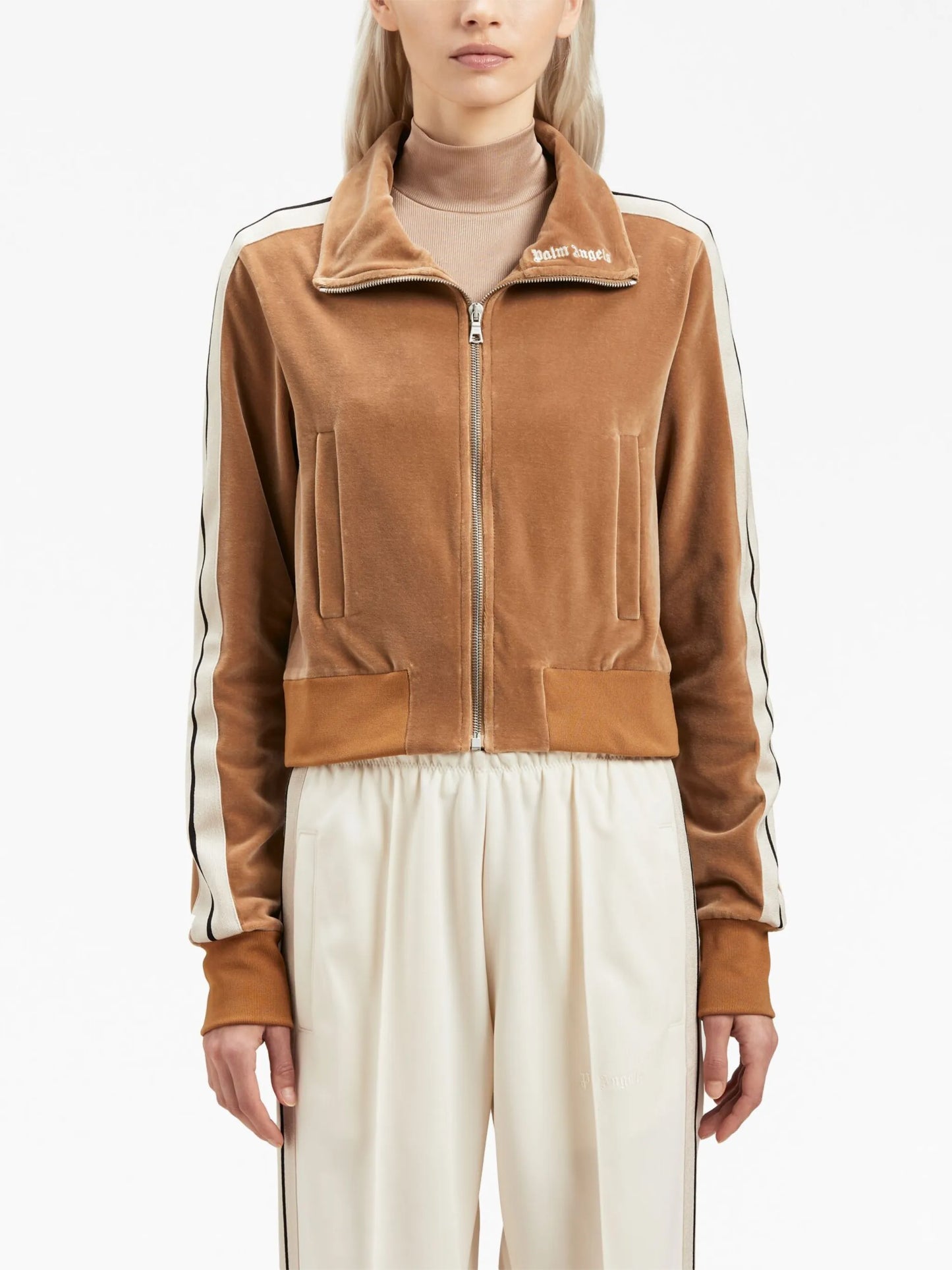 side-stripe velvet track jacket