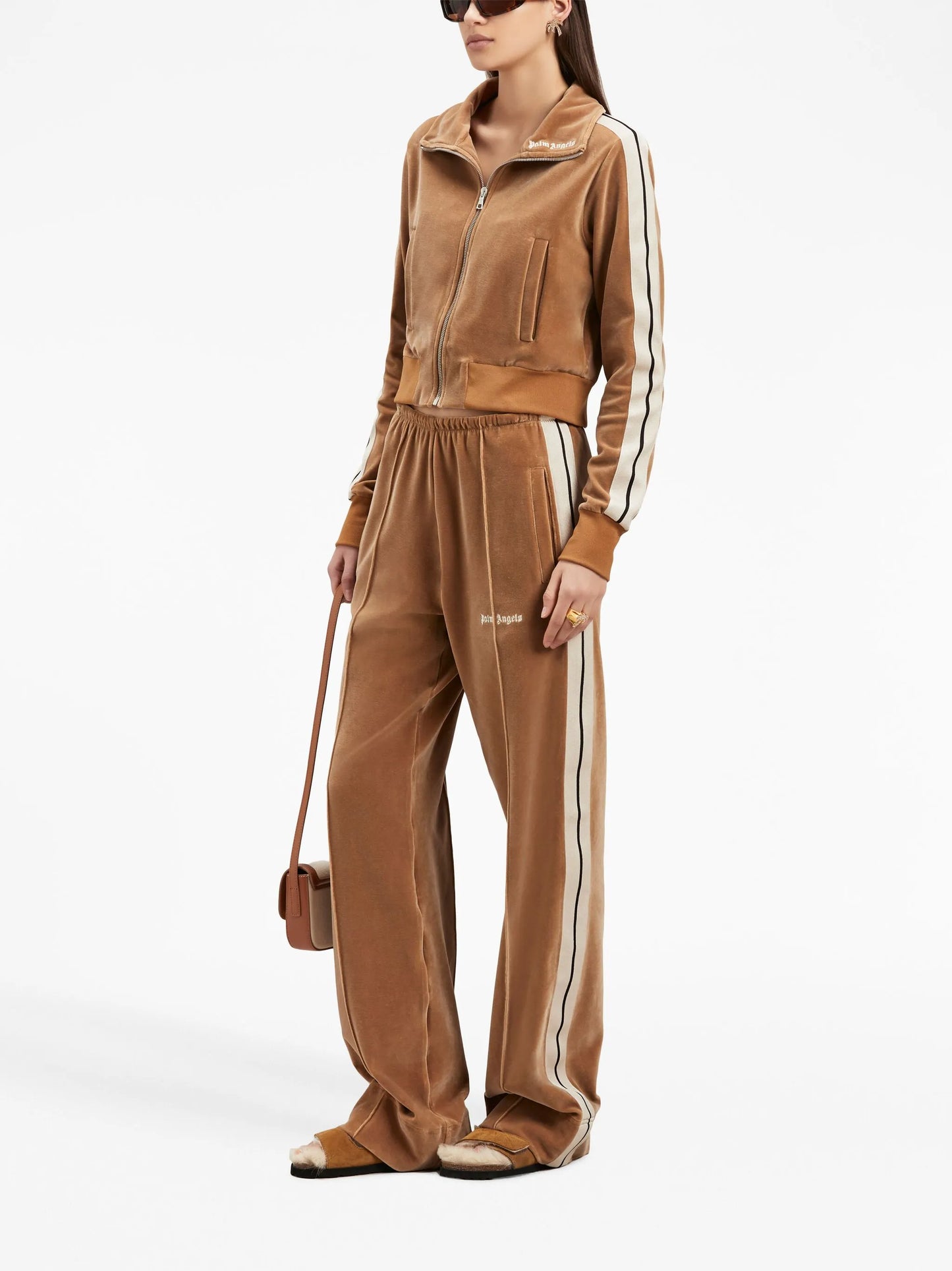 wide-leg velvet track pants