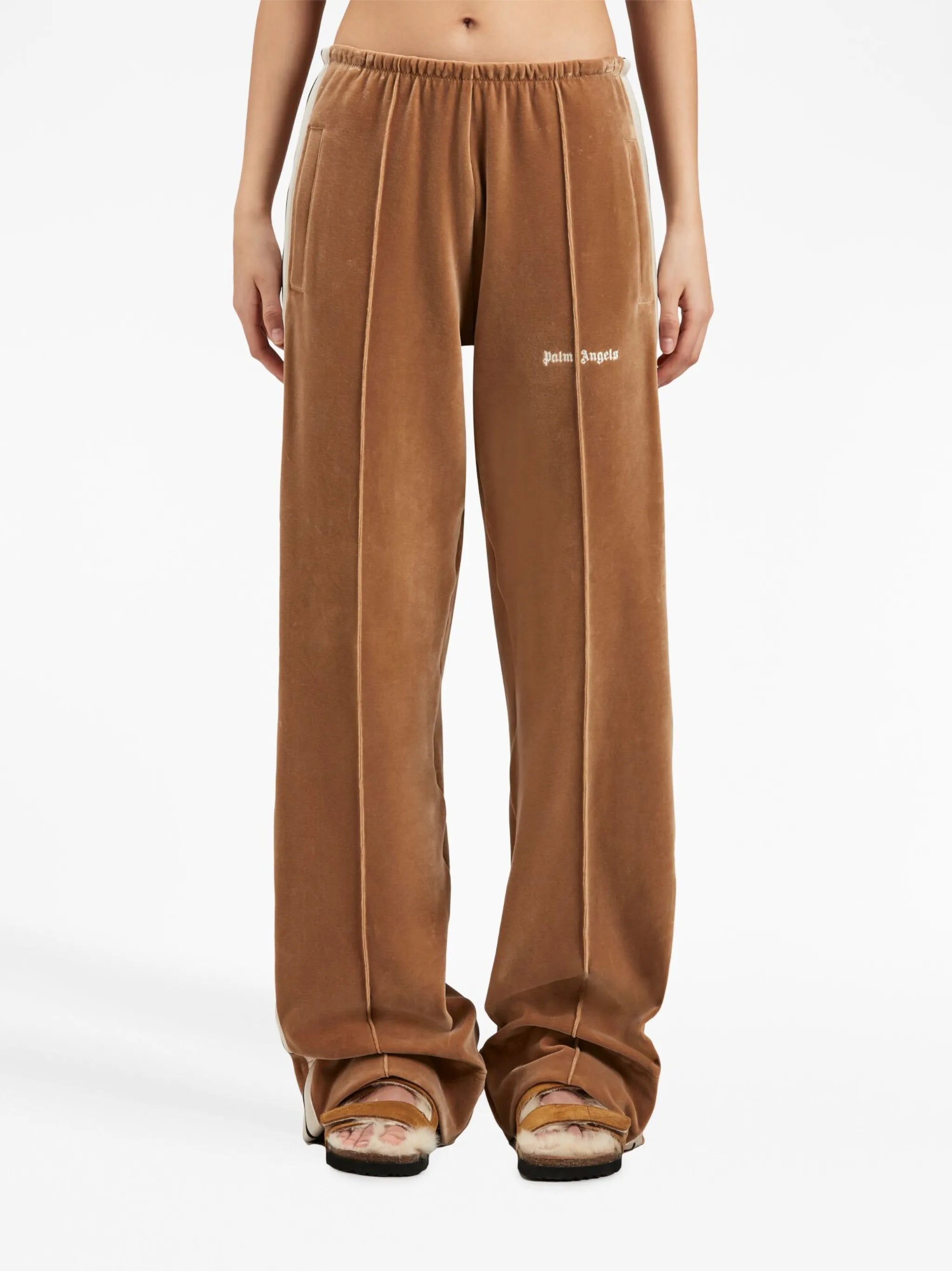 wide-leg velvet track pants