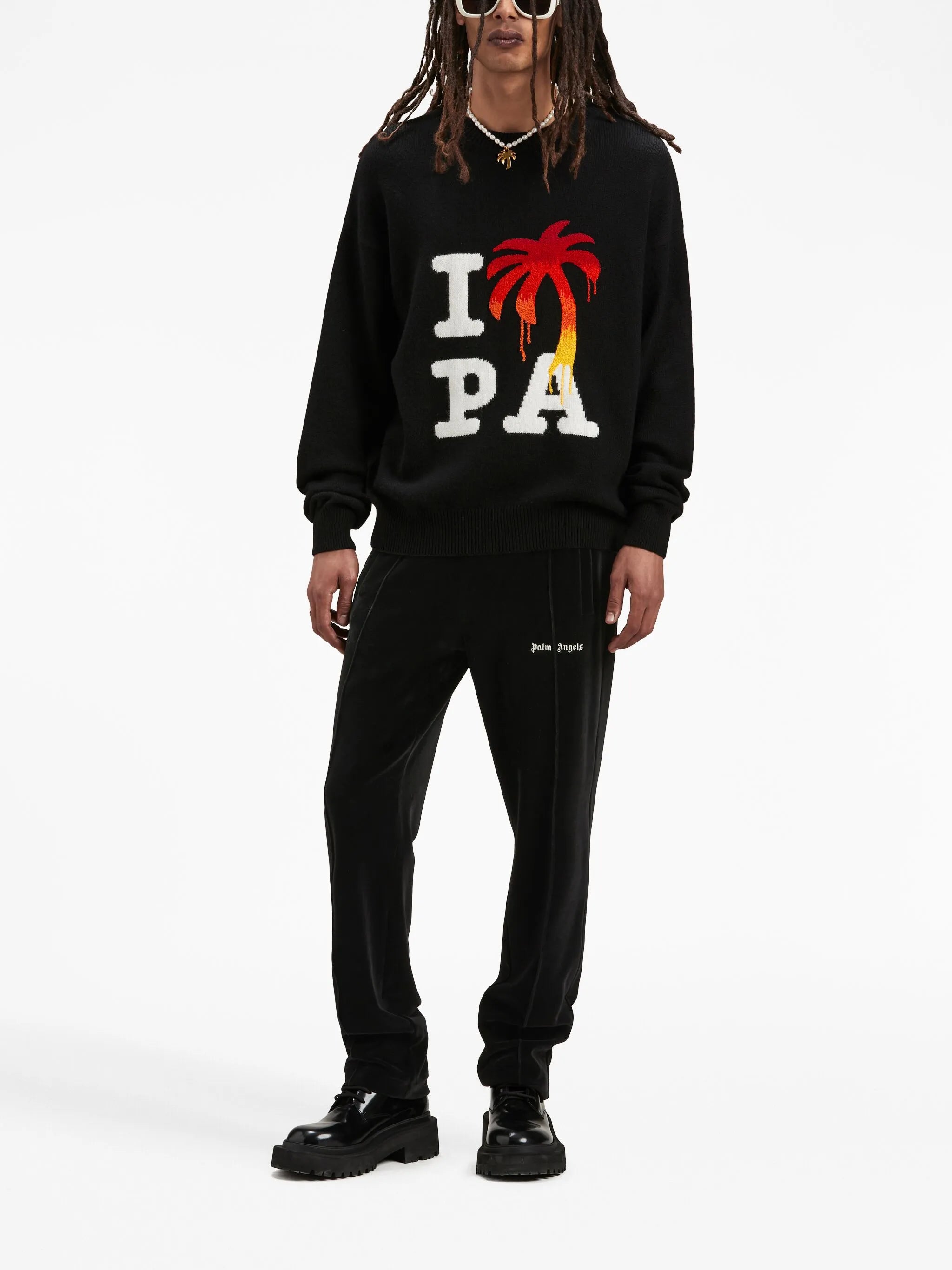 logo-print velvet track pants