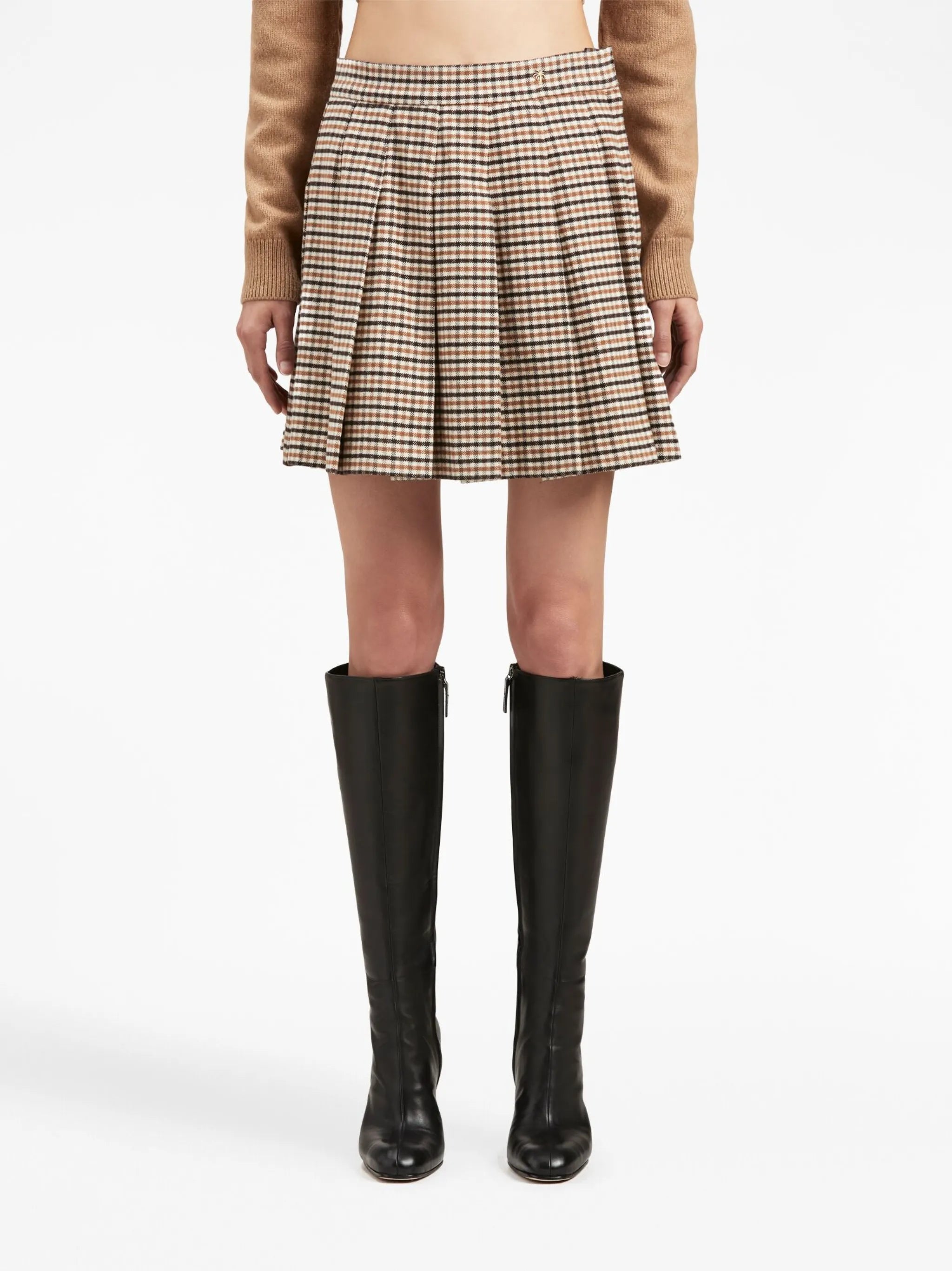 check-pattern pleated miniskirt