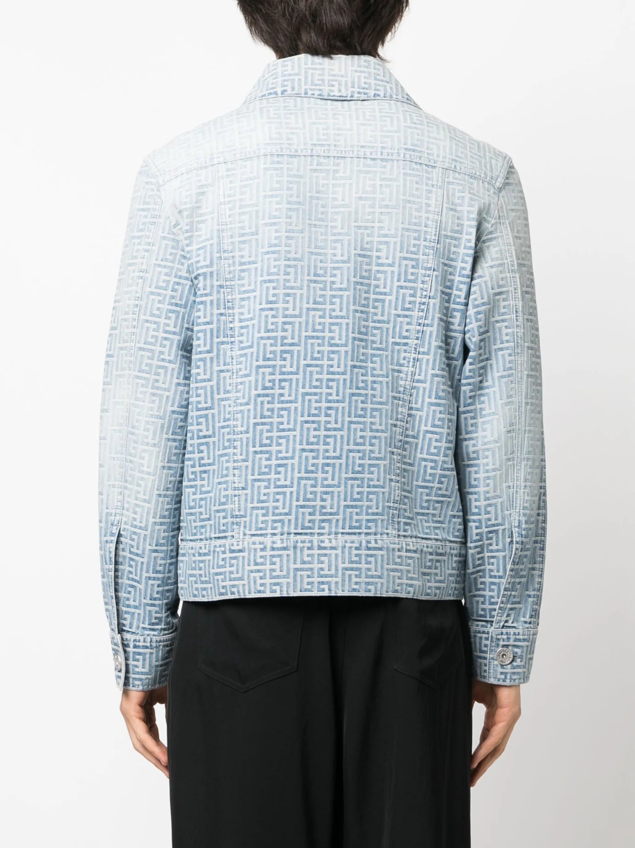 jacquard-monogram zip-up denim jacket