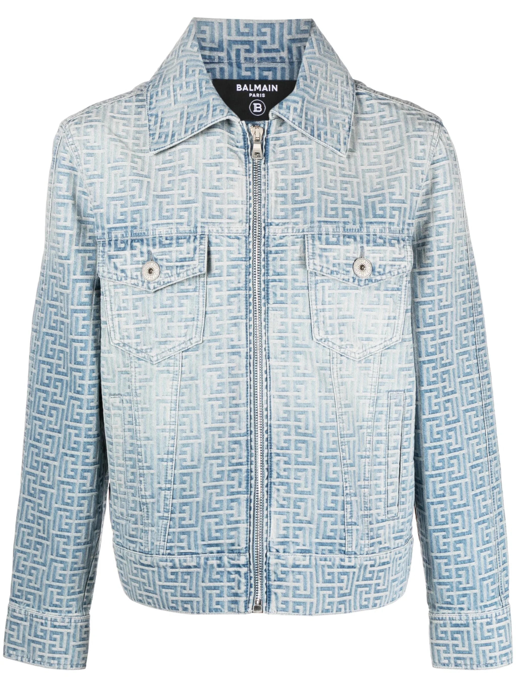 jacquard-monogram zip-up denim jacket