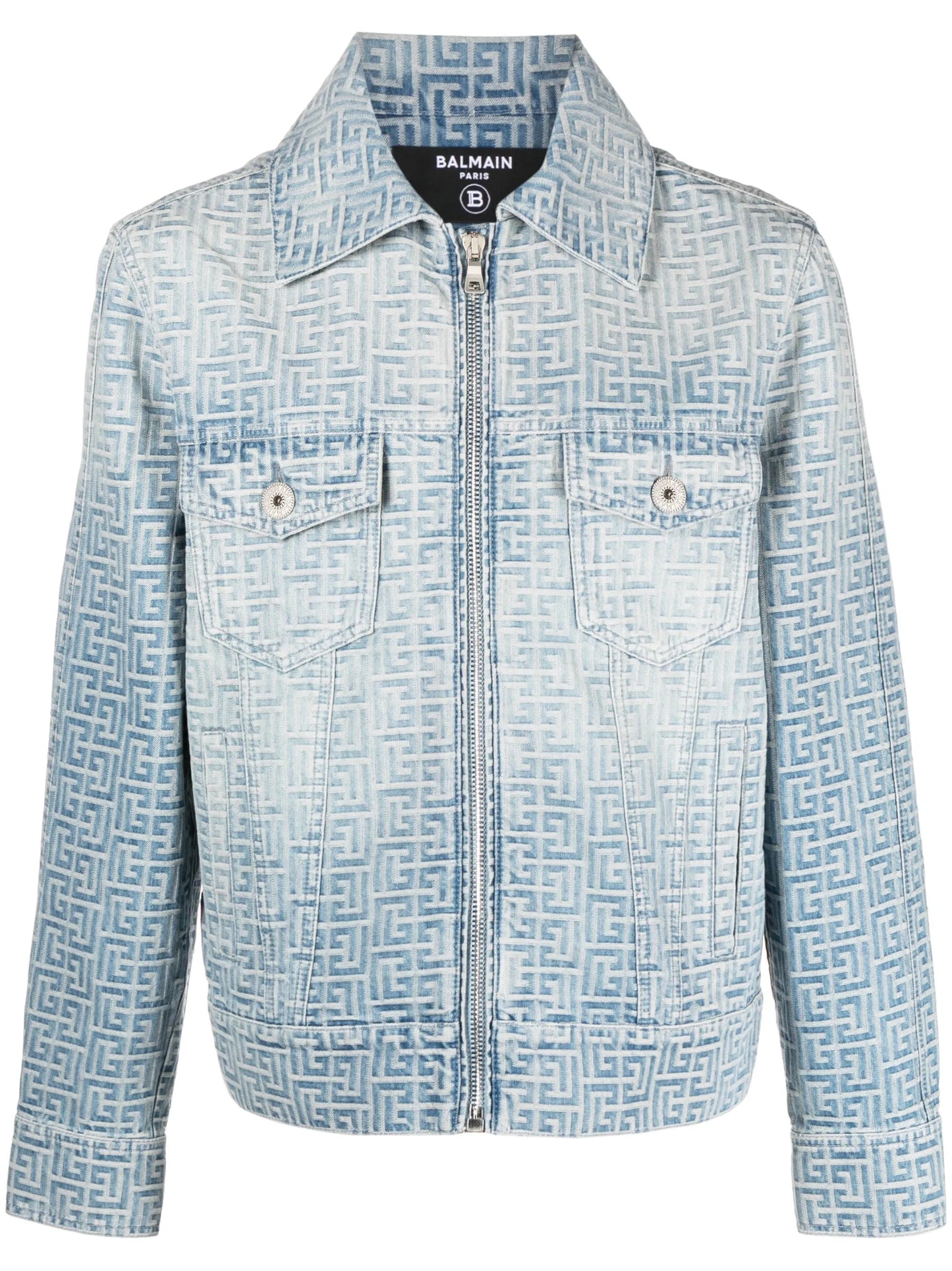 jacquard-monogram zip-up denim jacket
