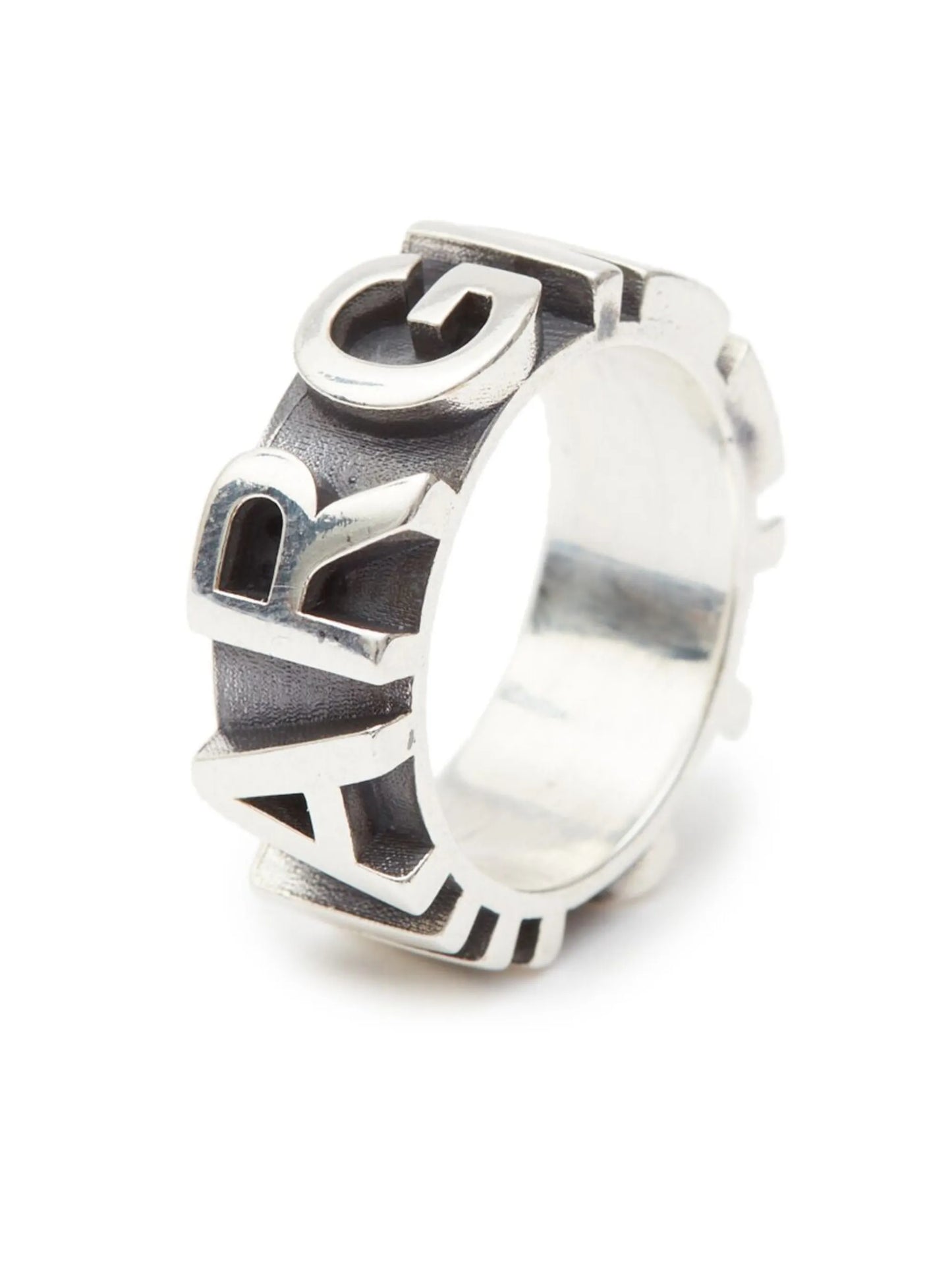 logo-embossed band ring