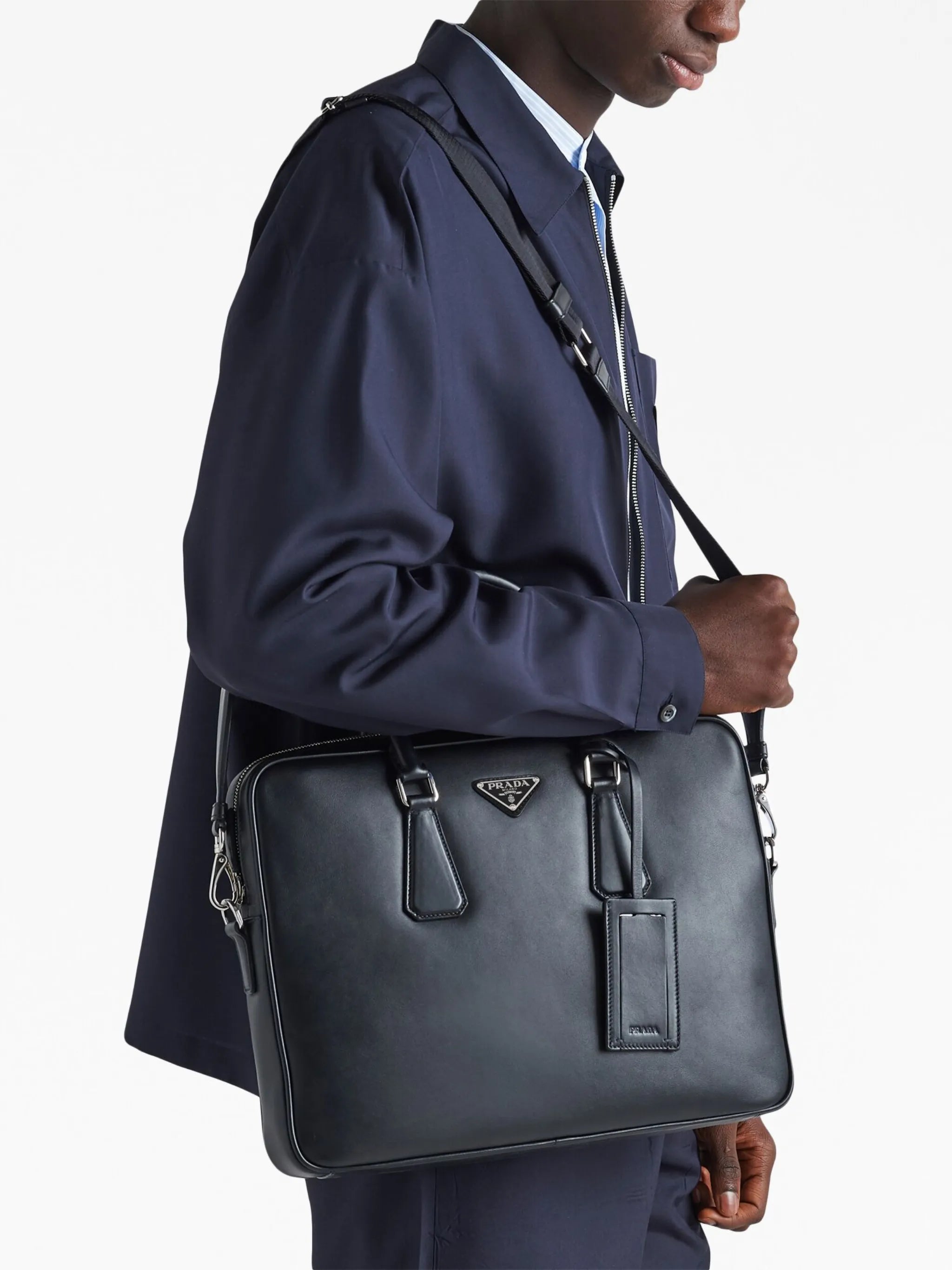 triangle-logo Saffiano leather briefcase