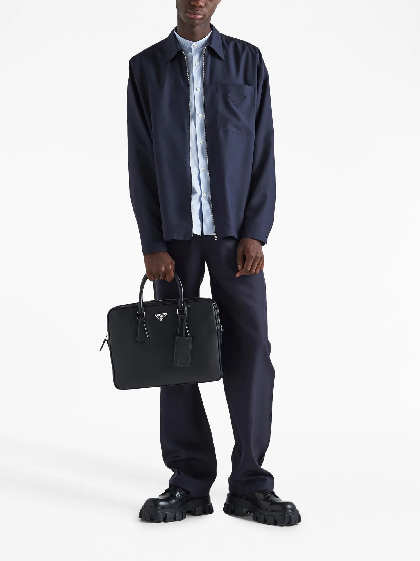 triangle-logo Saffiano leather briefcase