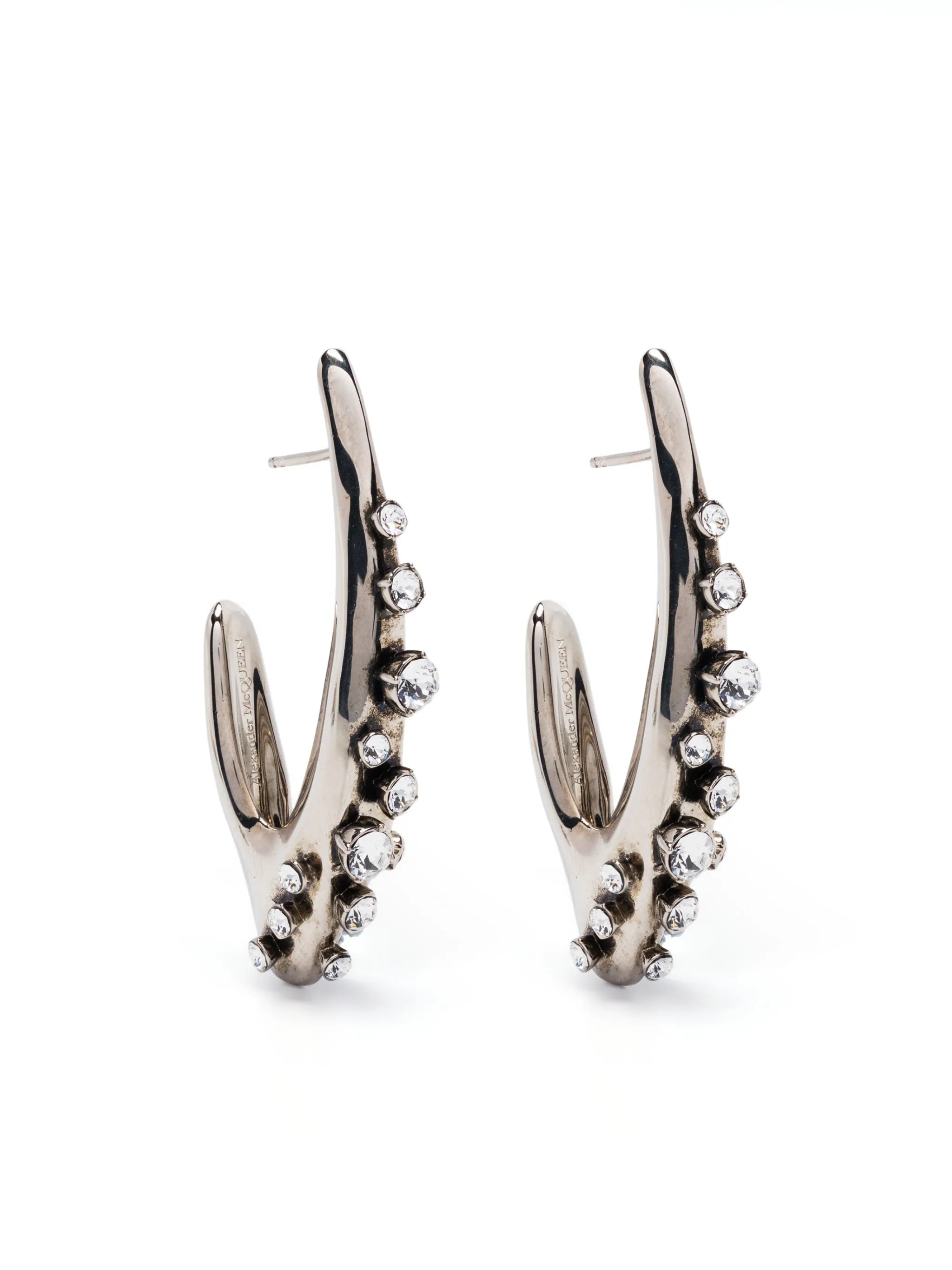 crystal-embellished faceted hoop earrings