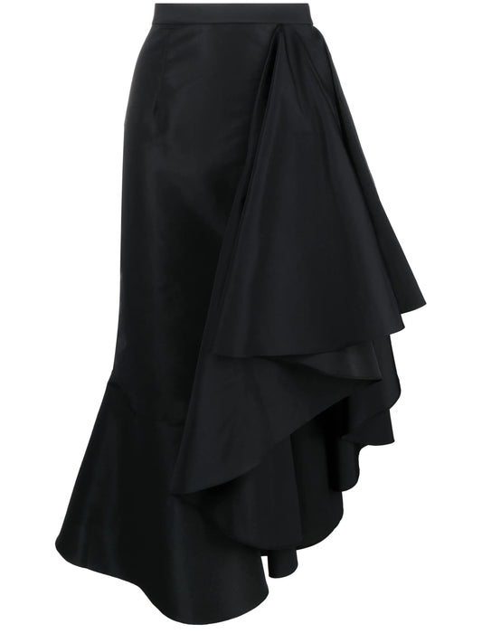 asymmetric flared midi skirt