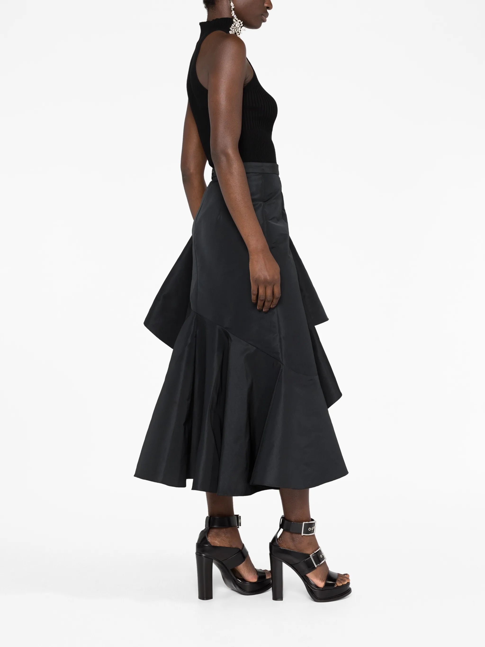 asymmetric flared midi skirt