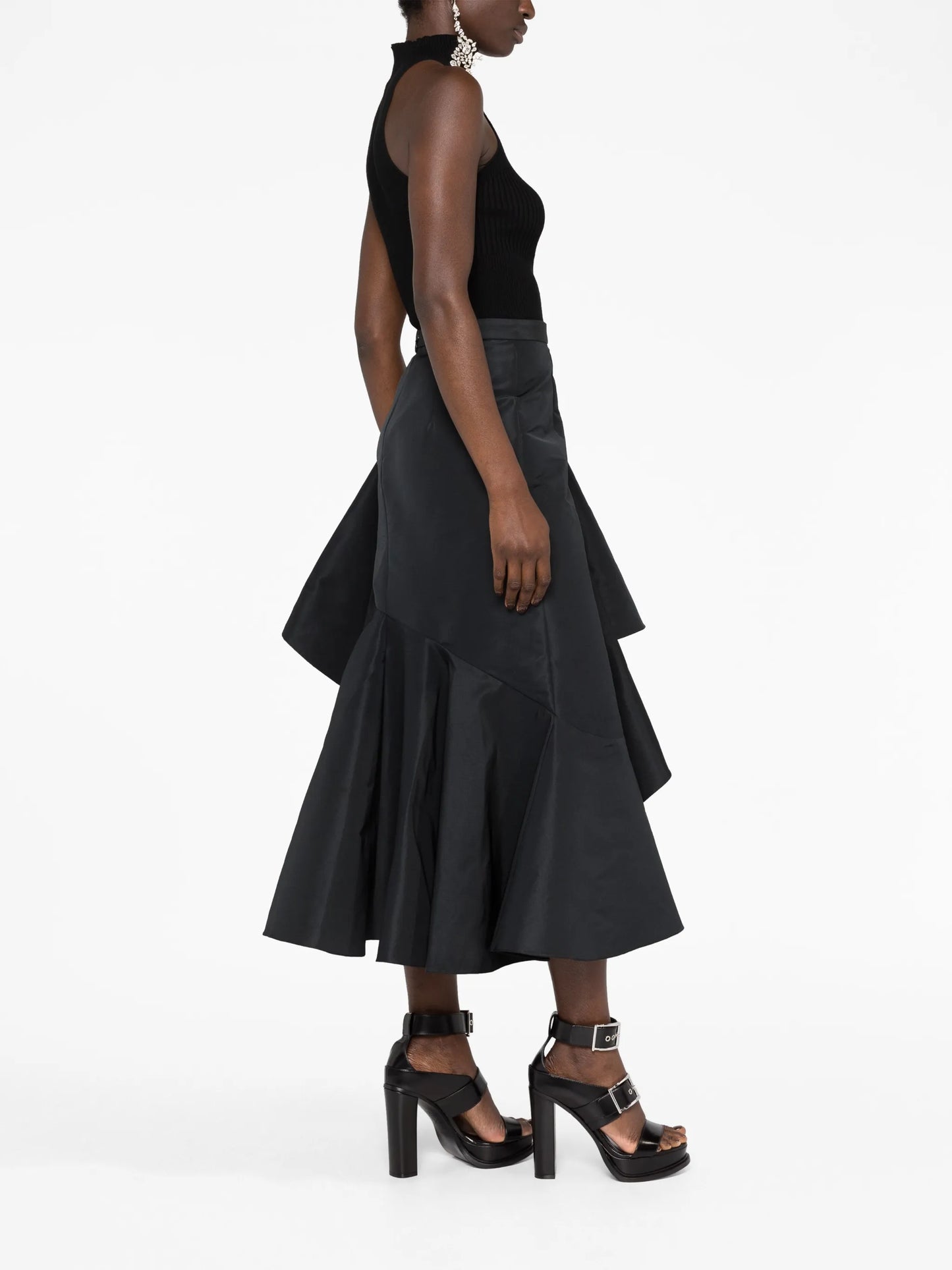 asymmetric flared midi skirt