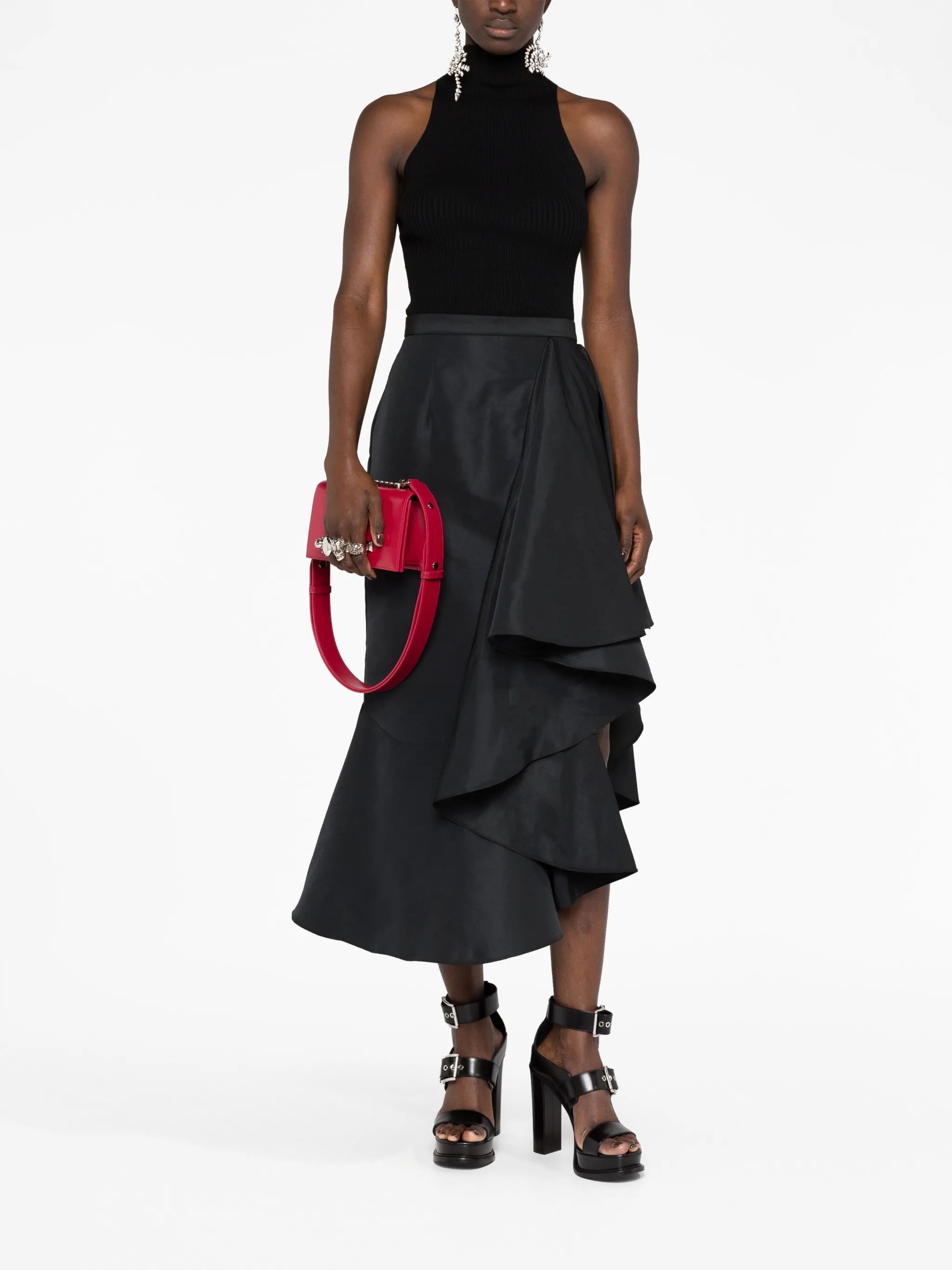 asymmetric flared midi skirt