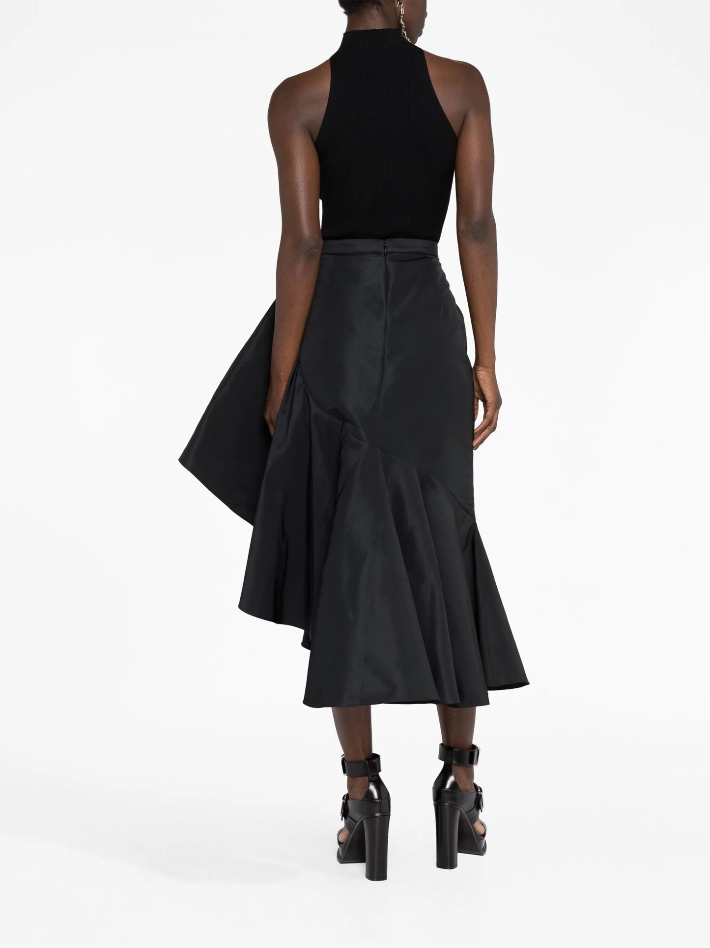 asymmetric flared midi skirt