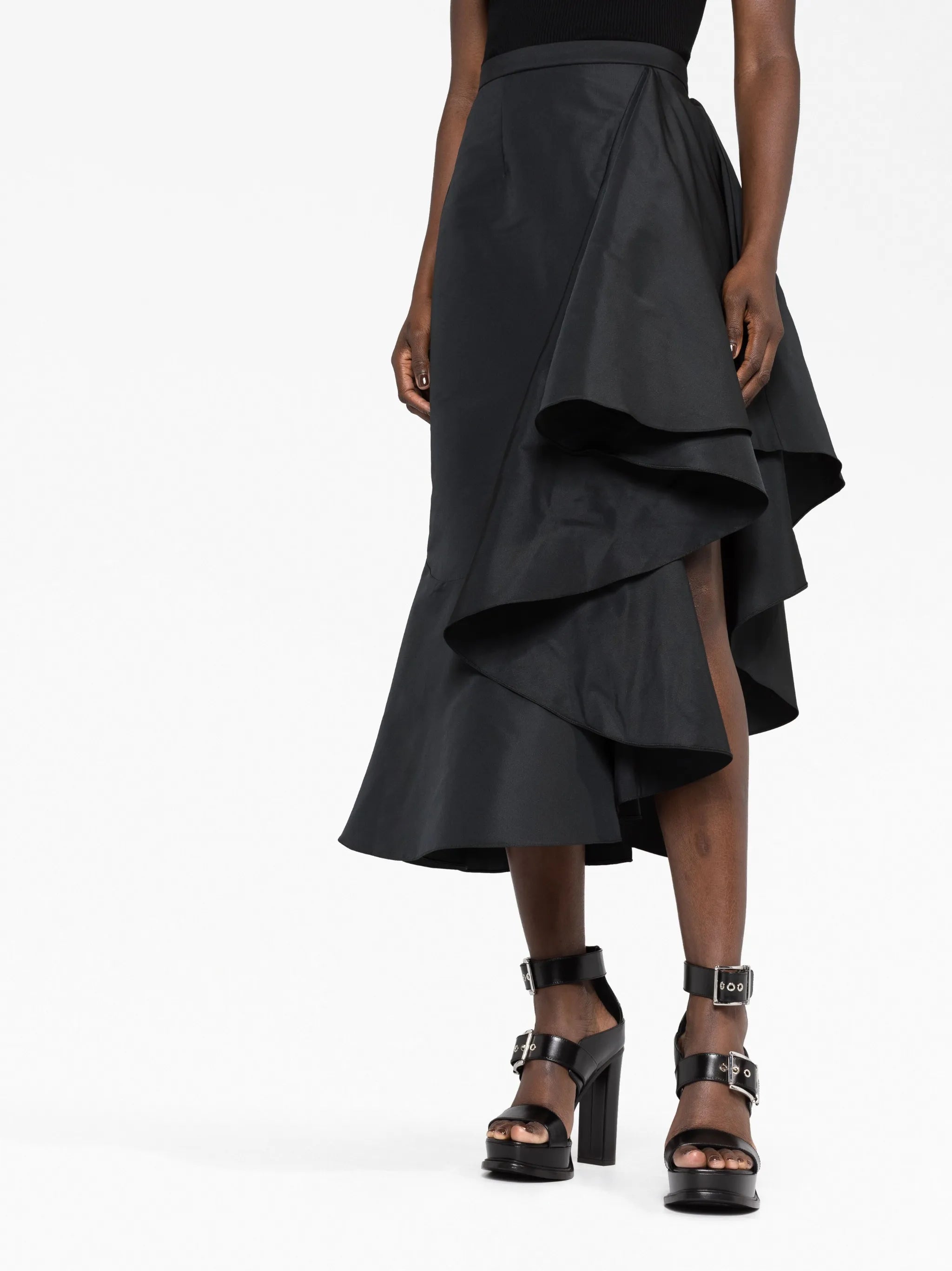 asymmetric flared midi skirt