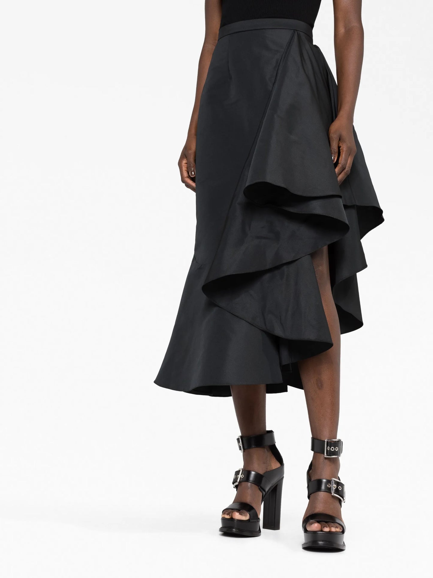 asymmetric flared midi skirt