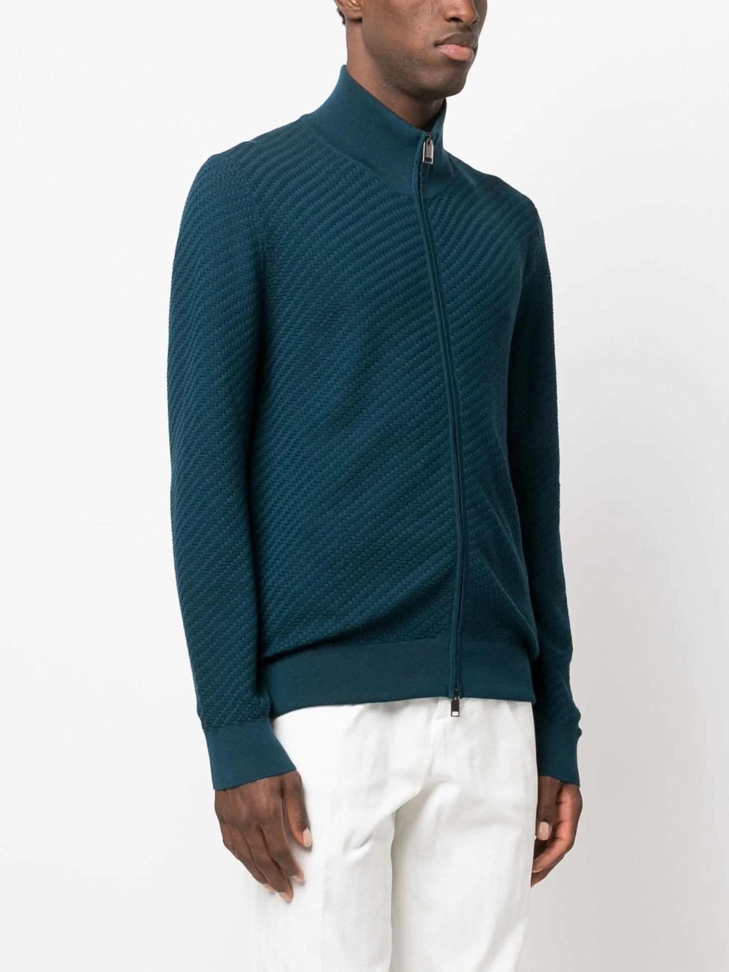 basket-weave knit cardigan