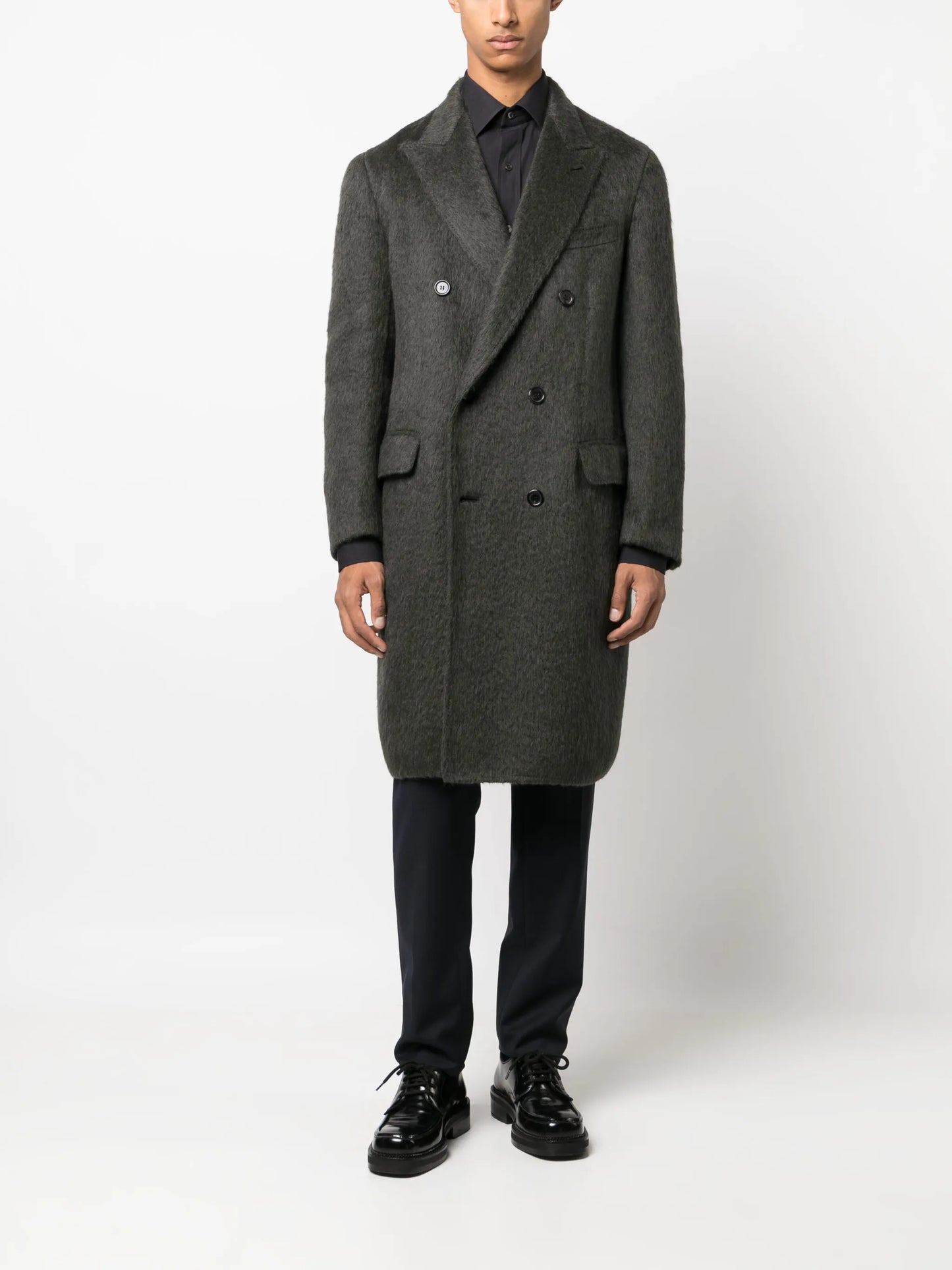 double-breasted wool-blend coat