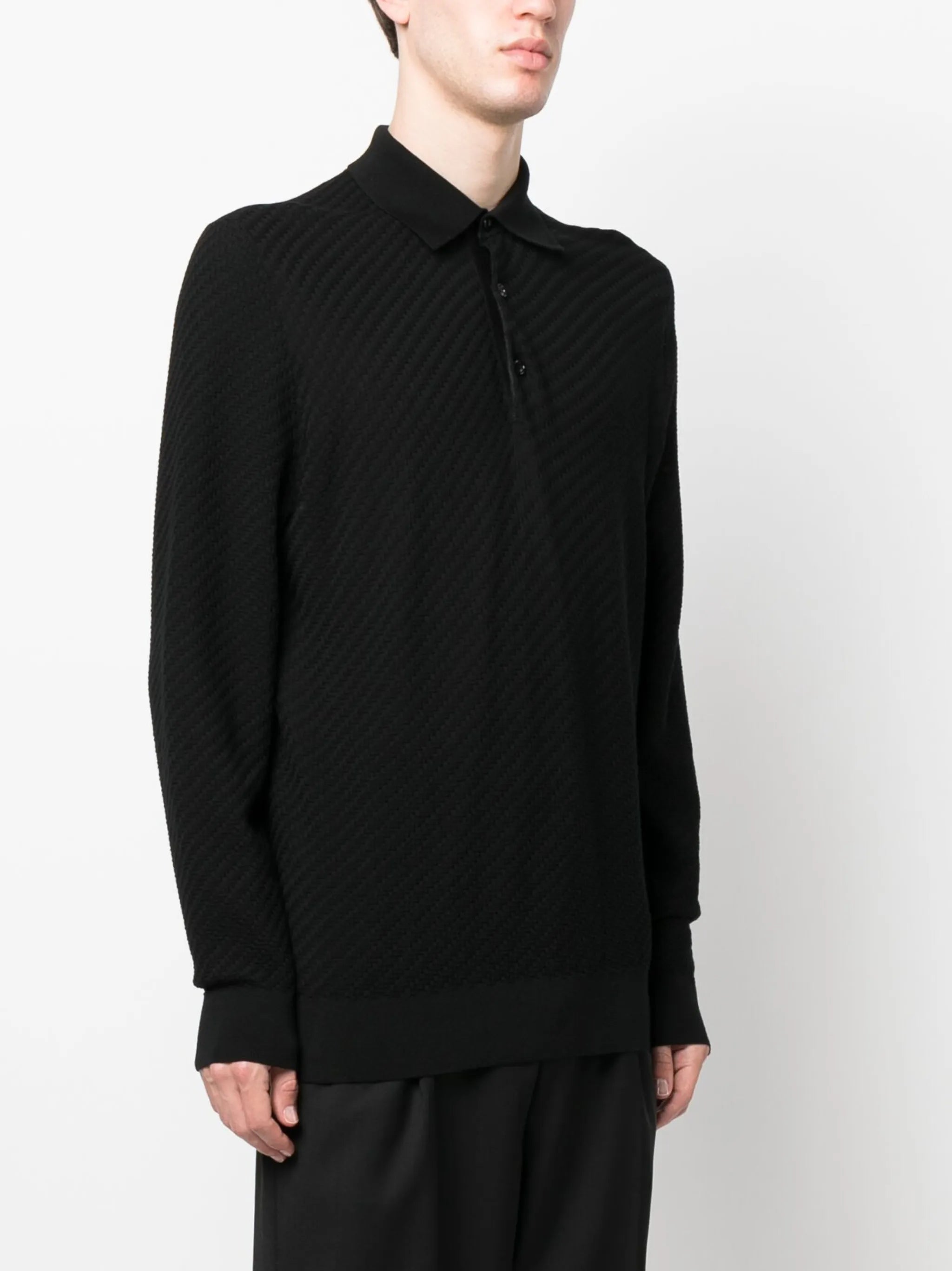 knit long-sleeve polo shirt