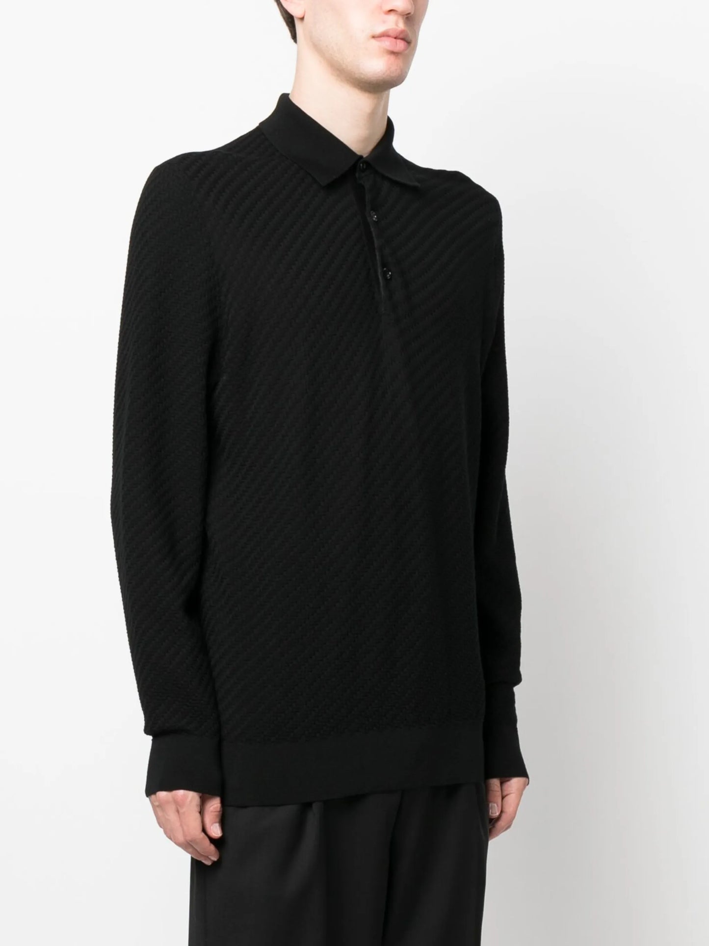 knit long-sleeve polo shirt