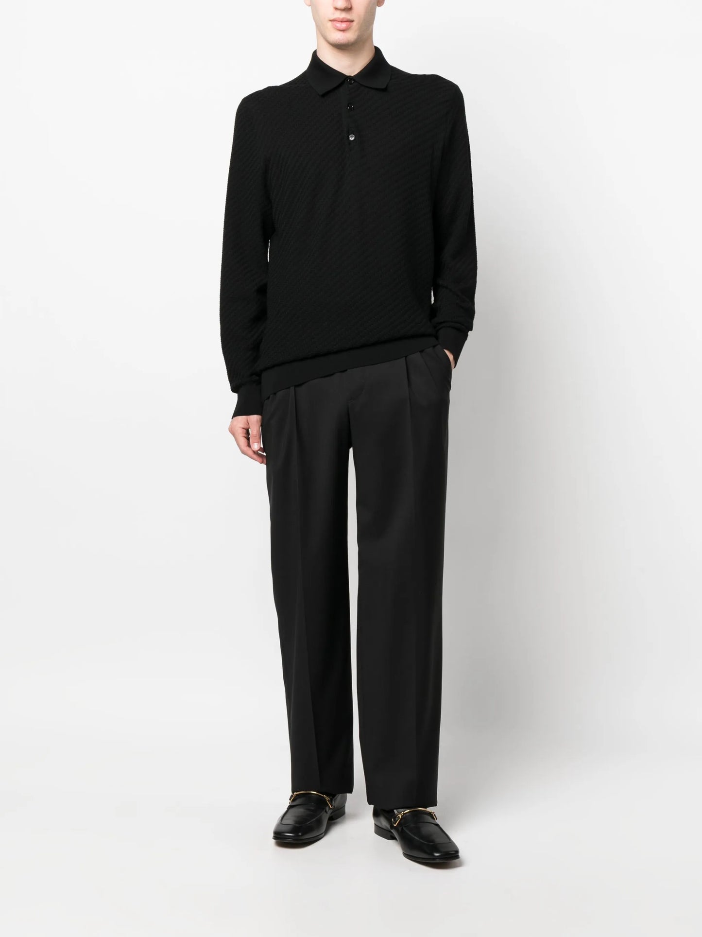knit long-sleeve polo shirt