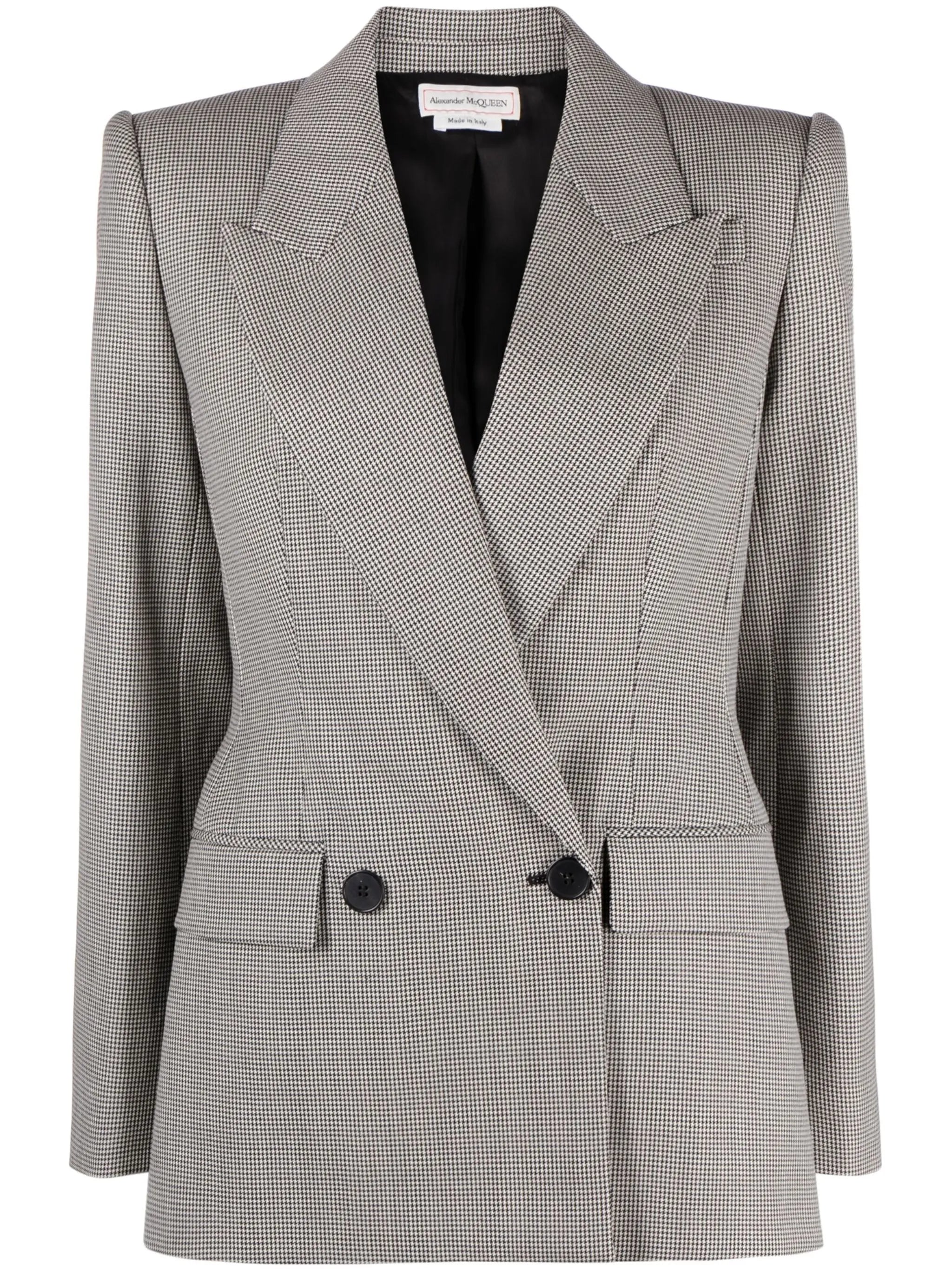 houndstooth double-breasted wool blazer