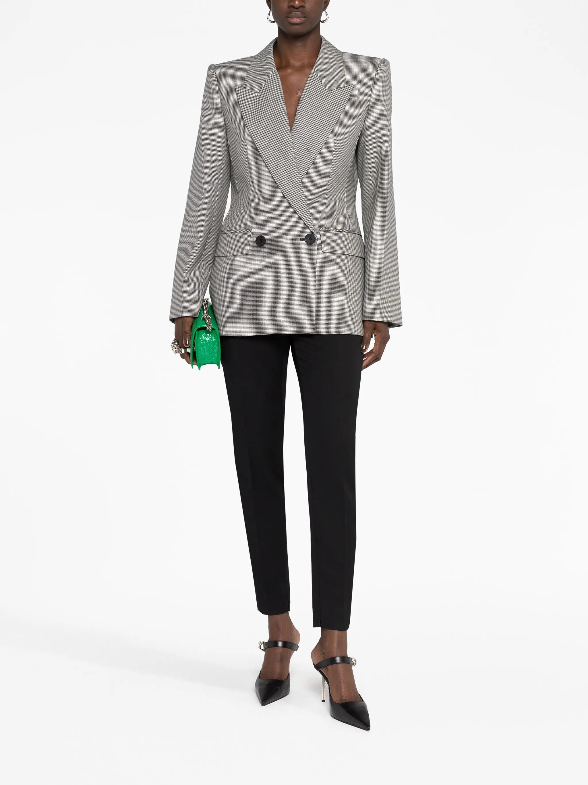 houndstooth double-breasted wool blazer