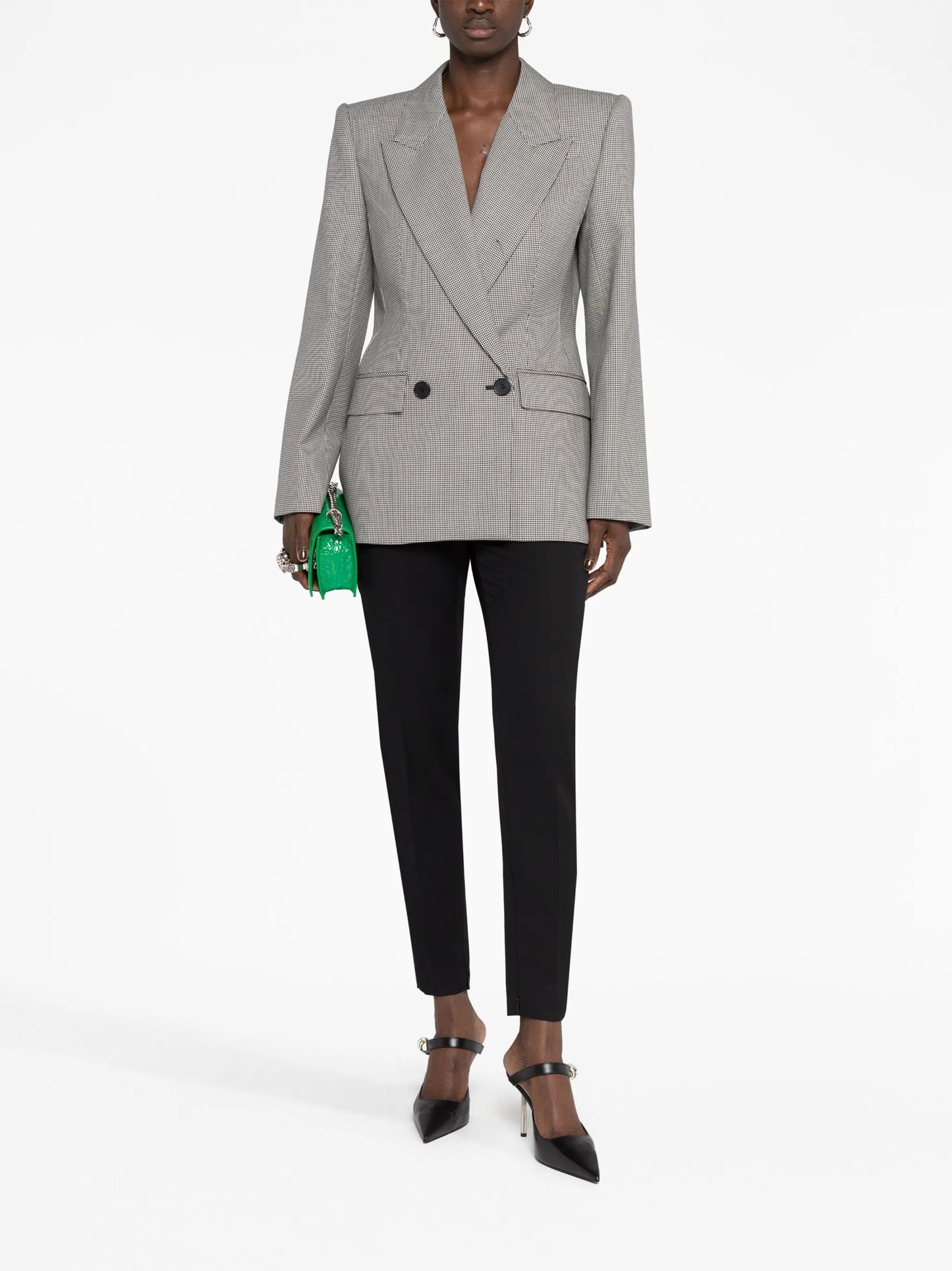 houndstooth double-breasted wool blazer