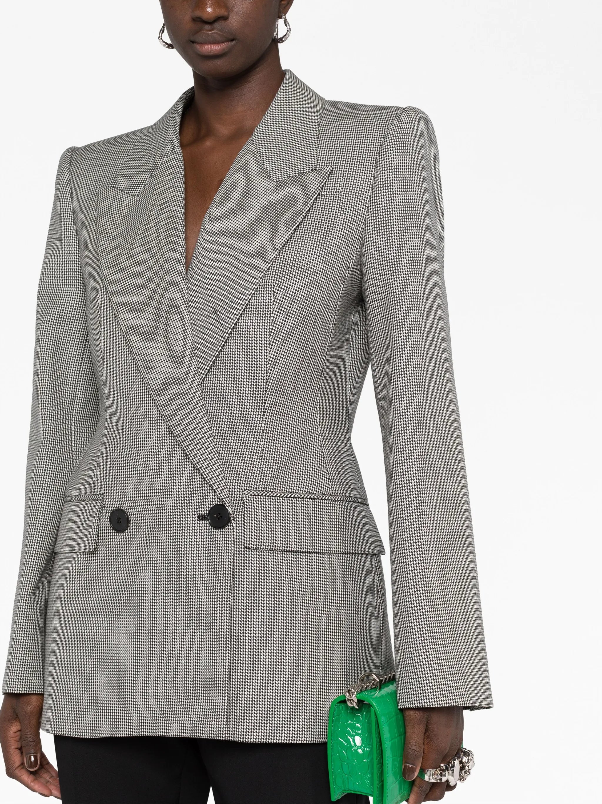 houndstooth double-breasted wool blazer