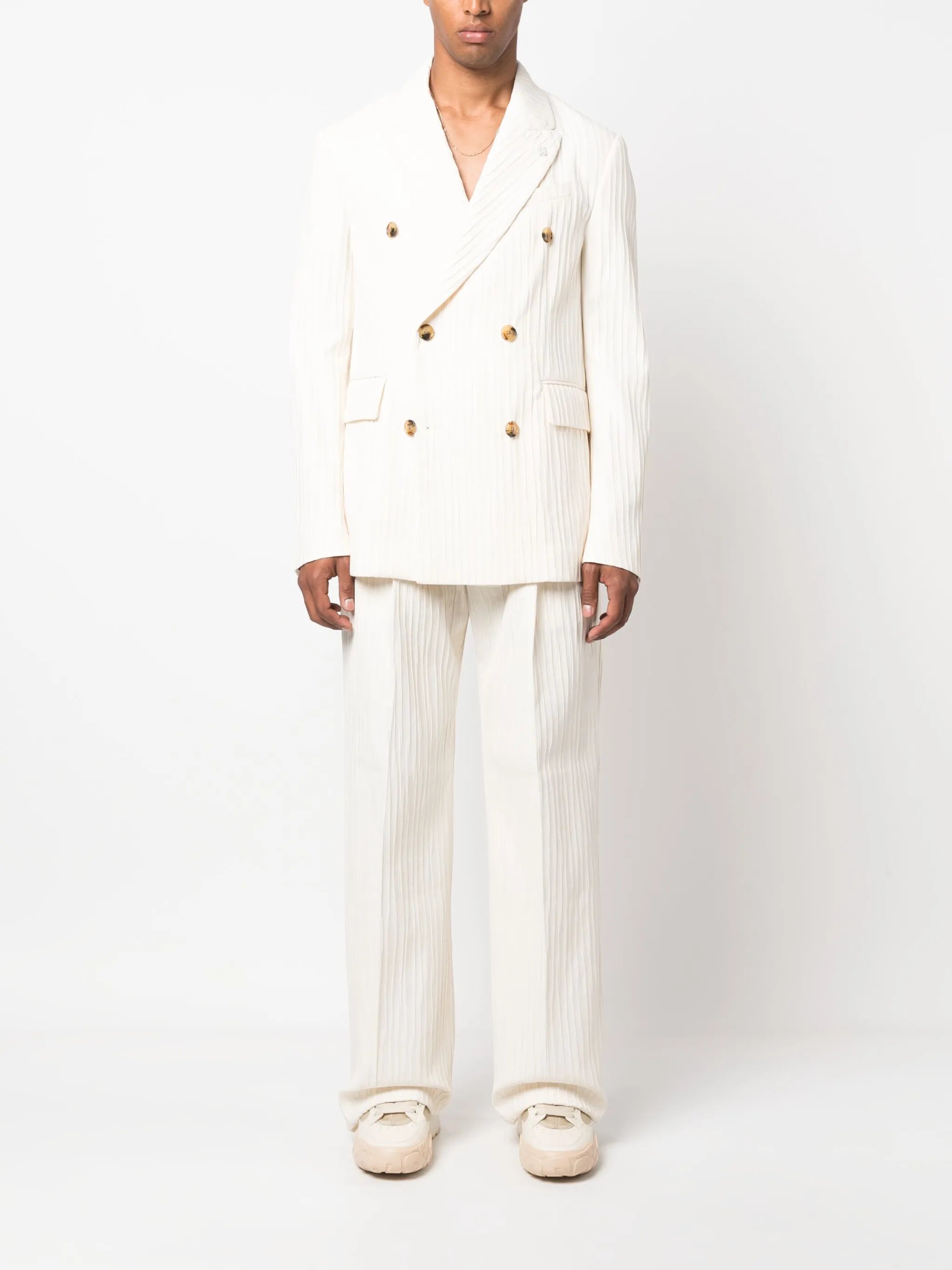 pleated straight-leg trousers