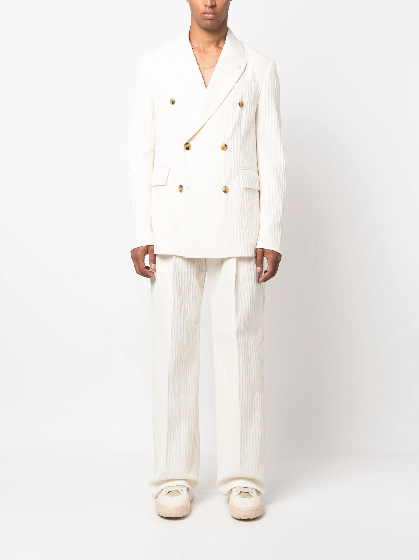 pleated straight-leg trousers