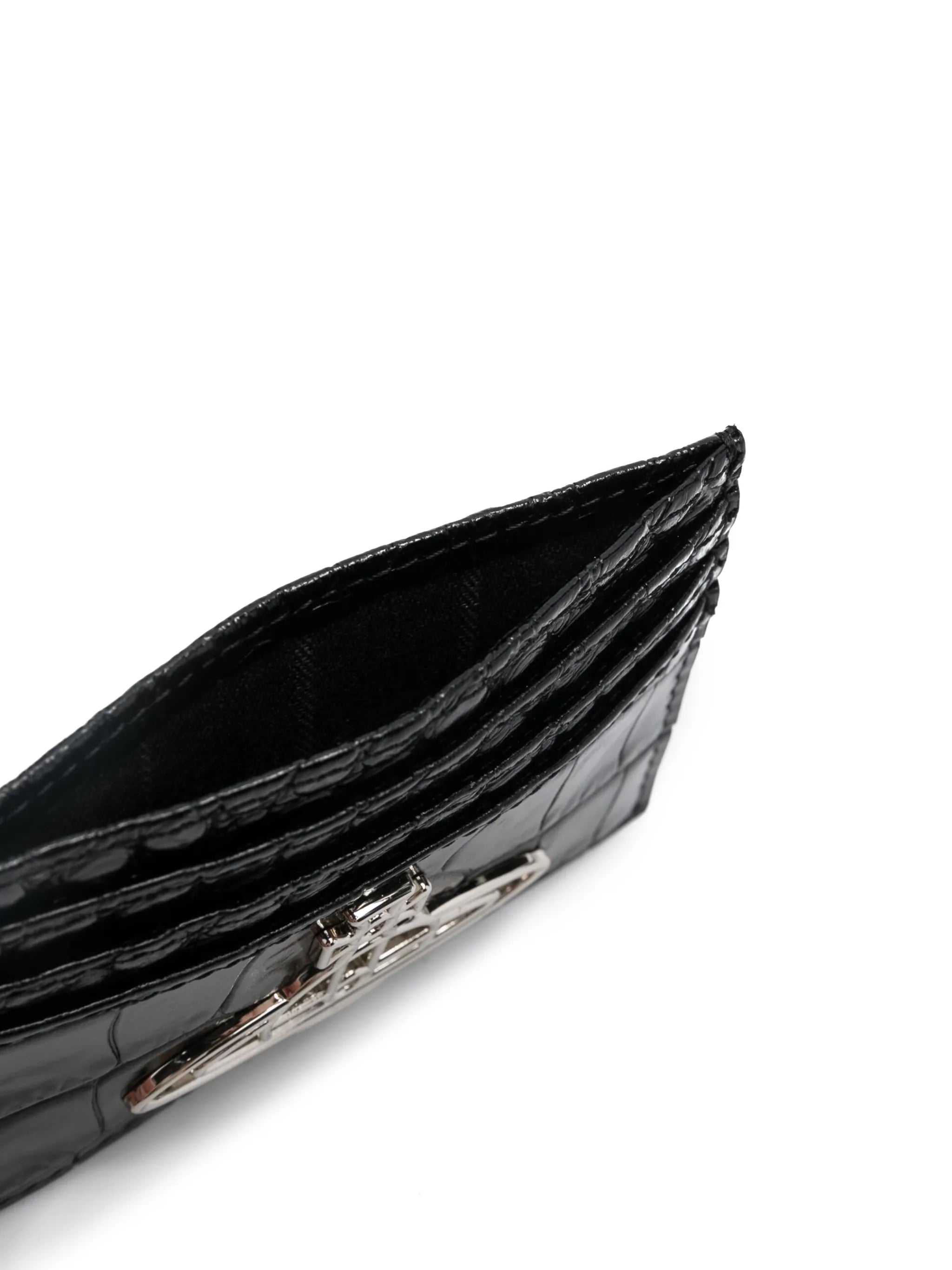 crocodile-effect logo plaque leather cardholder
