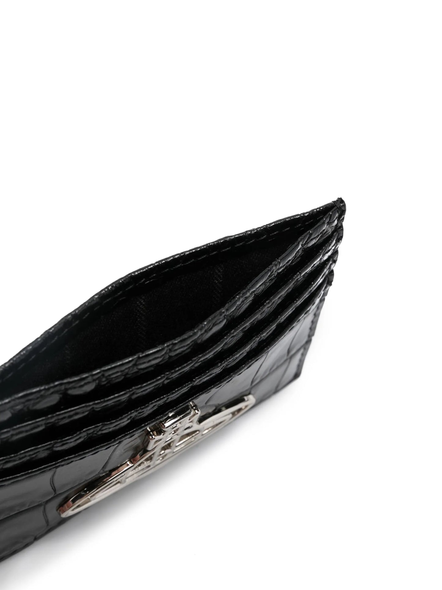 crocodile-effect logo plaque leather cardholder