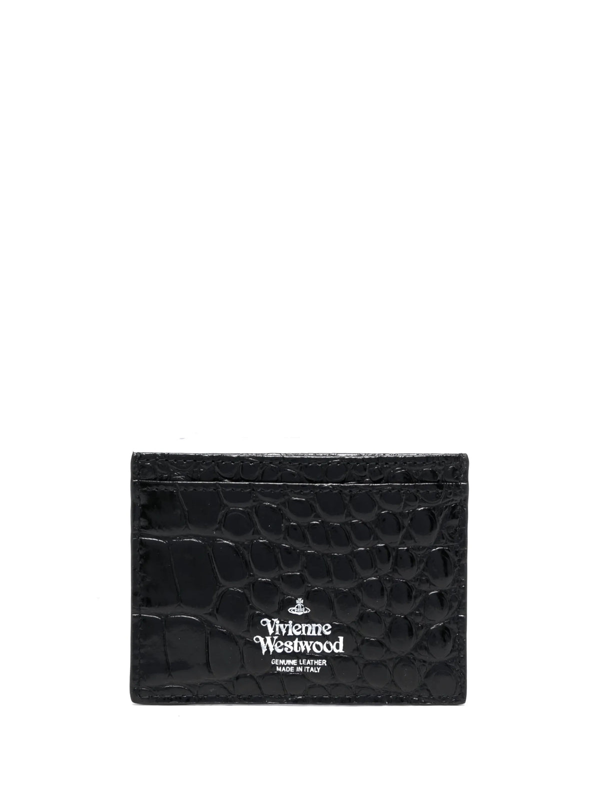 crocodile-effect logo plaque leather cardholder
