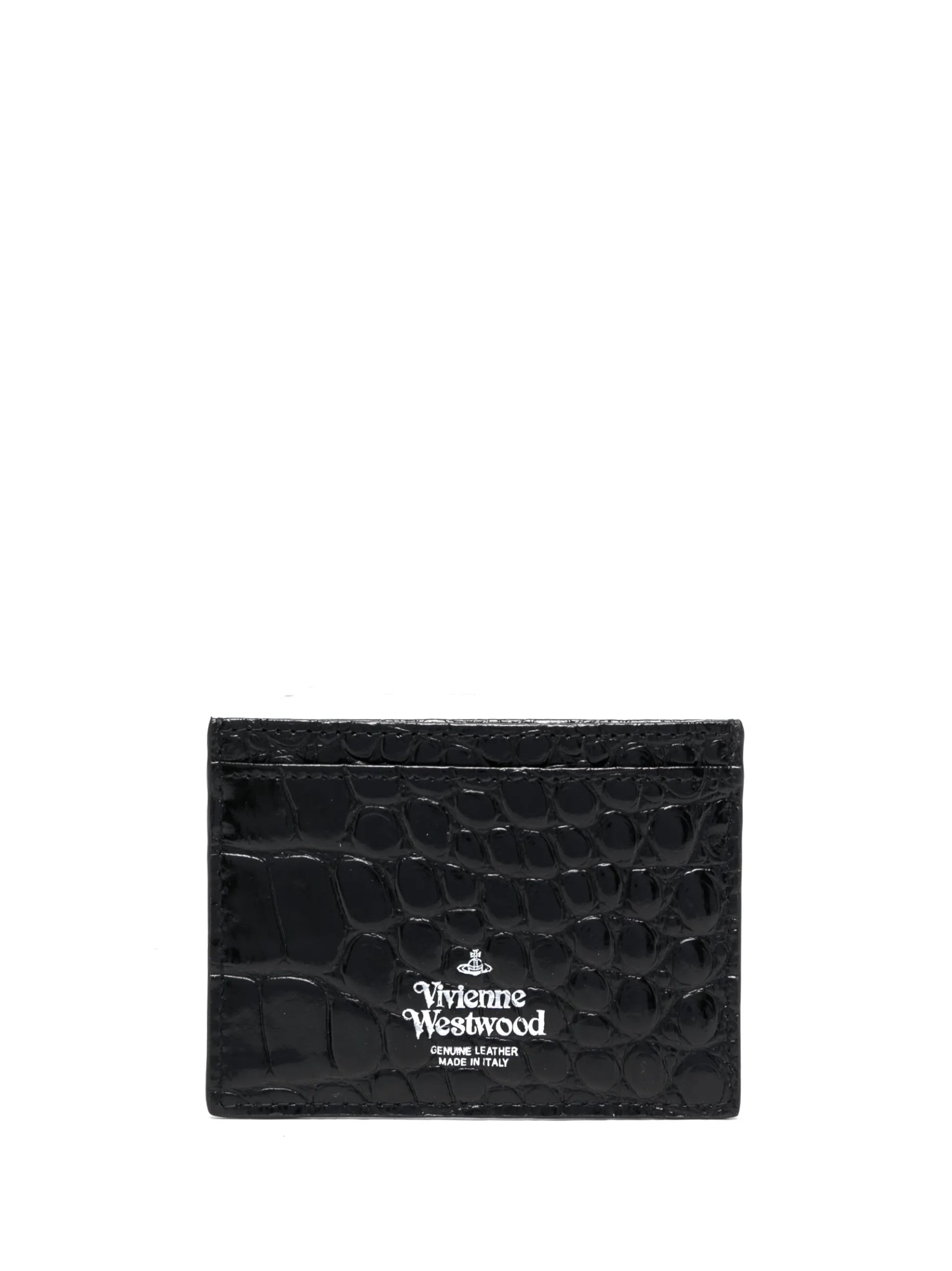 crocodile-effect logo plaque leather cardholder