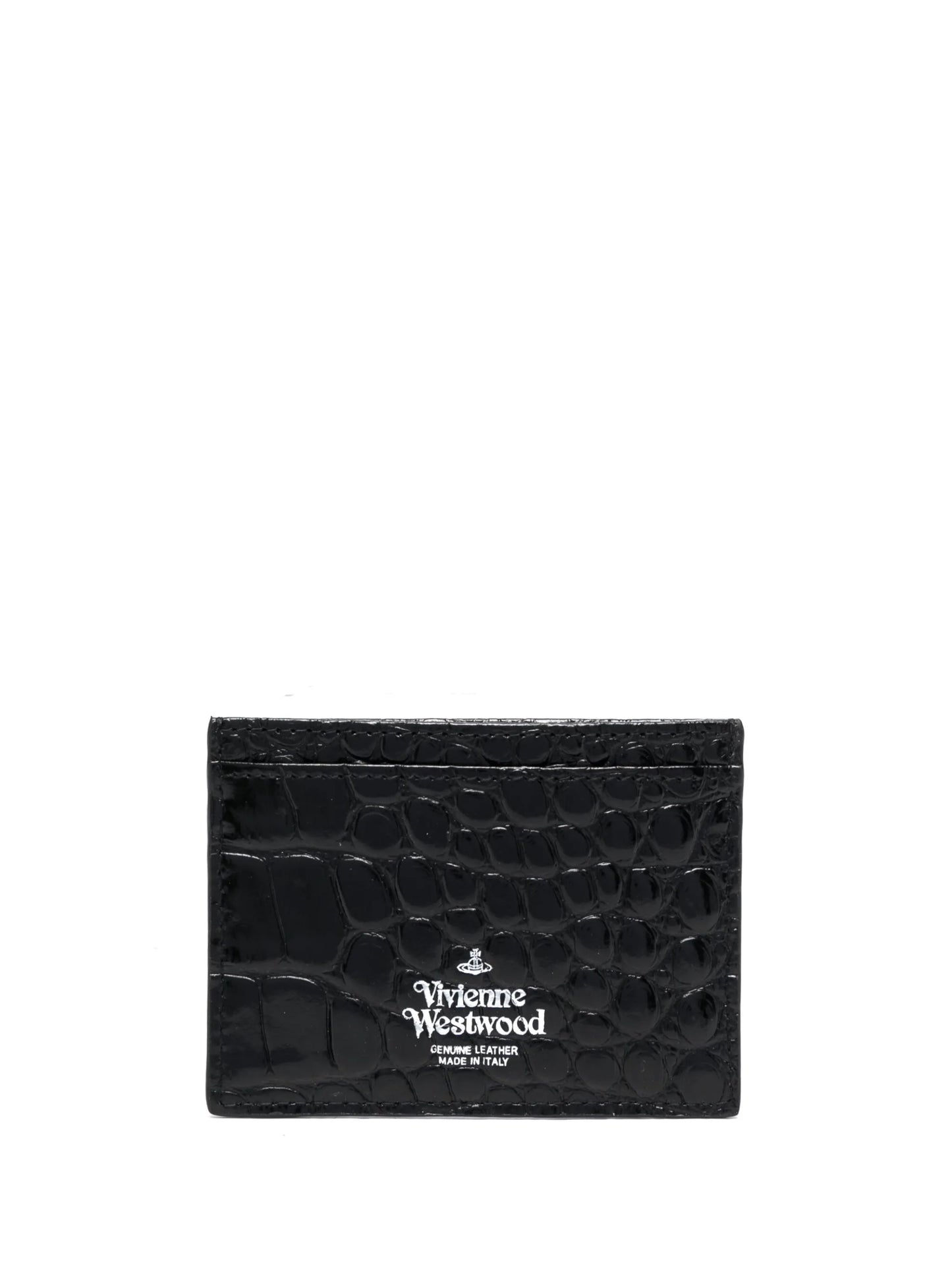 crocodile-effect logo plaque leather cardholder