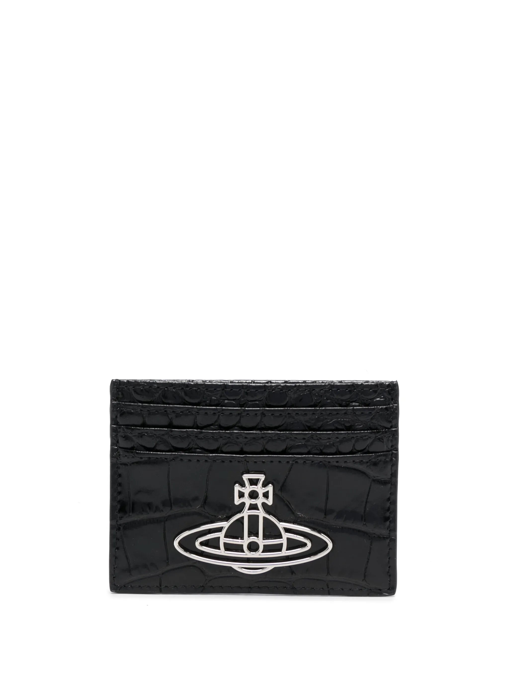 crocodile-effect logo plaque leather cardholder