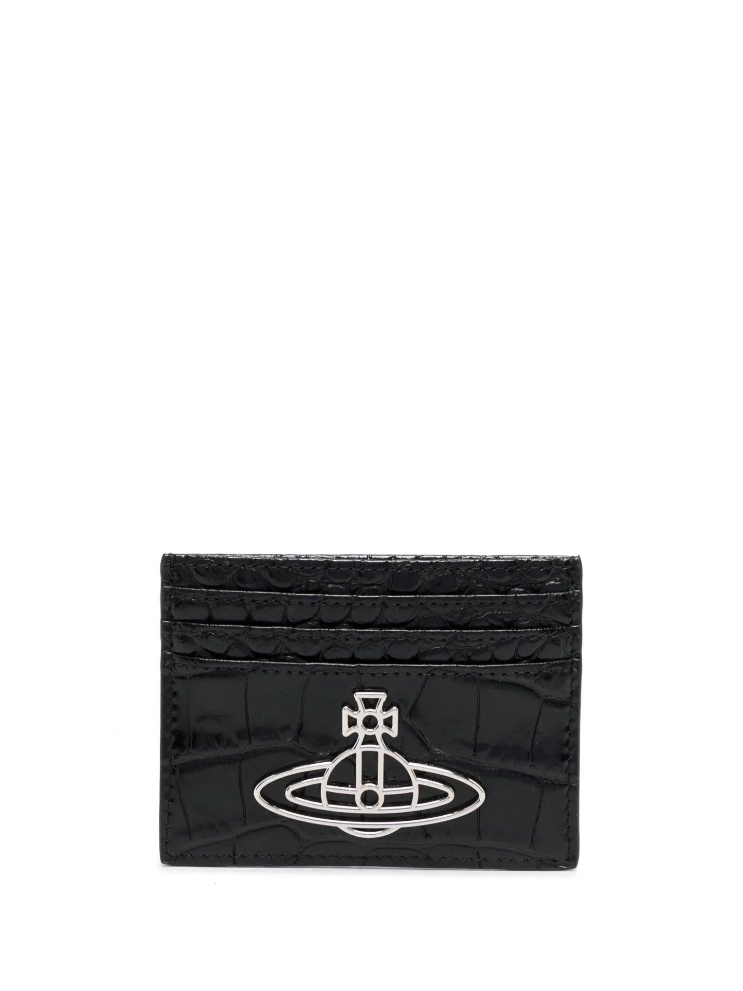 crocodile-effect logo plaque leather cardholder