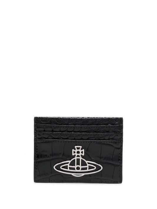 crocodile-effect logo plaque leather cardholder