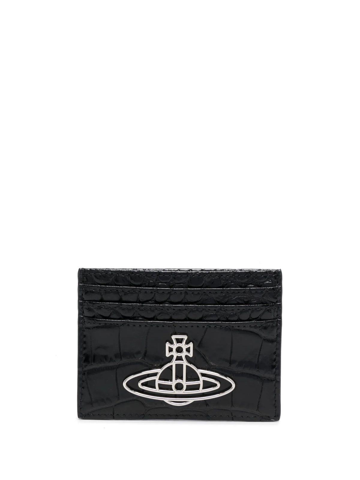 crocodile-effect logo plaque leather cardholder