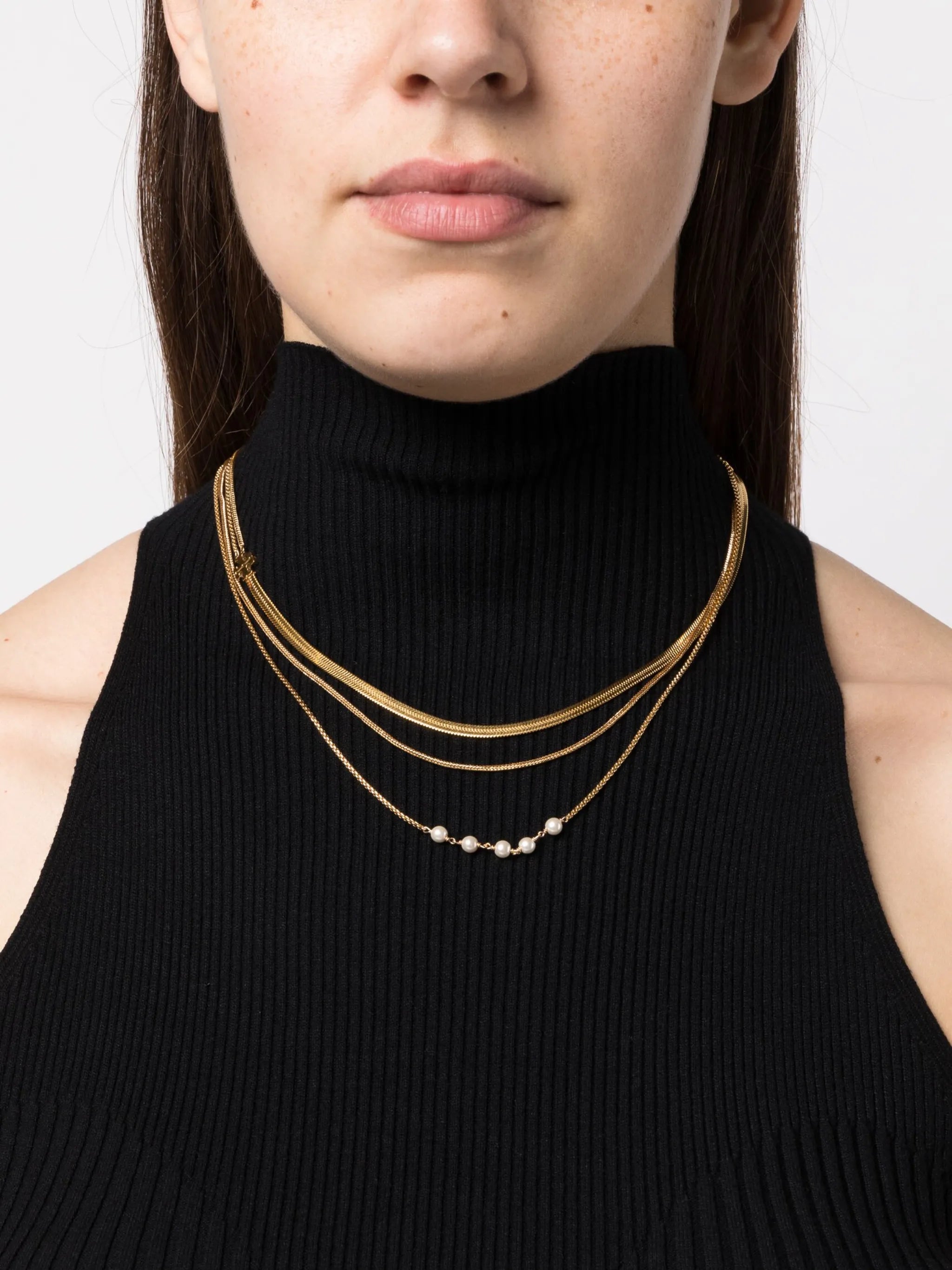 logo-plaque multi-chain necklace