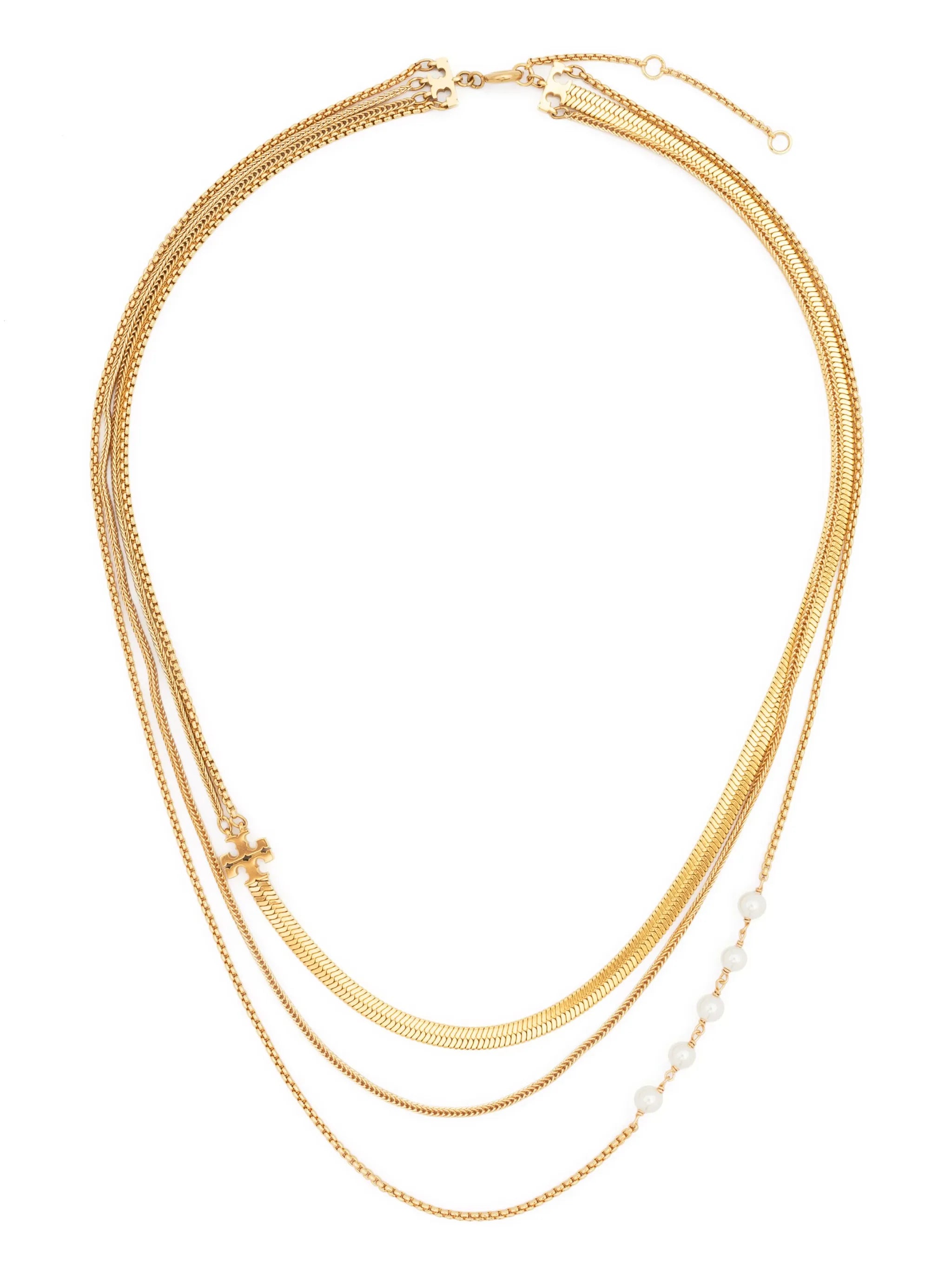 logo-plaque multi-chain necklace