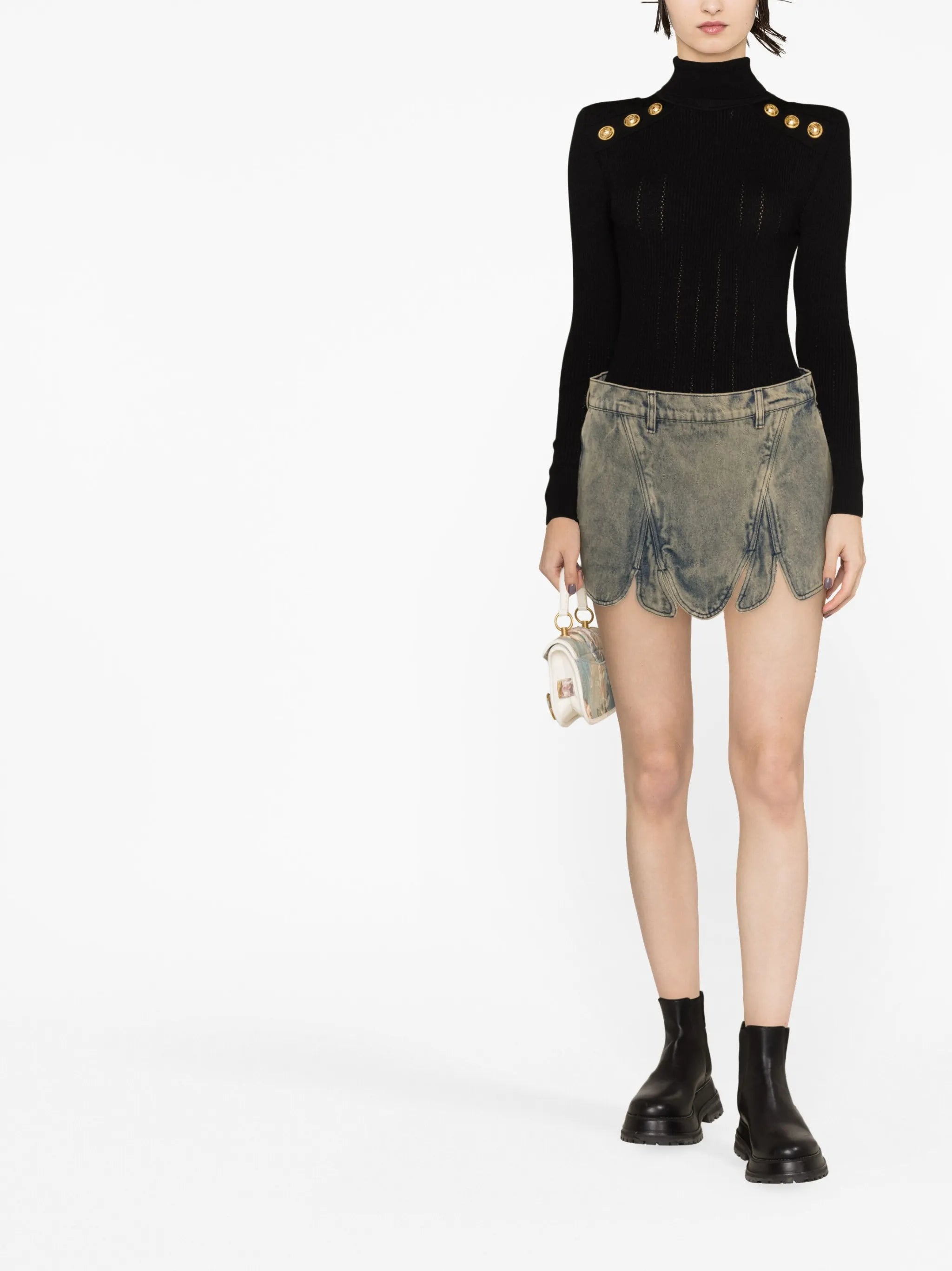 button-detail high-neck knitted top