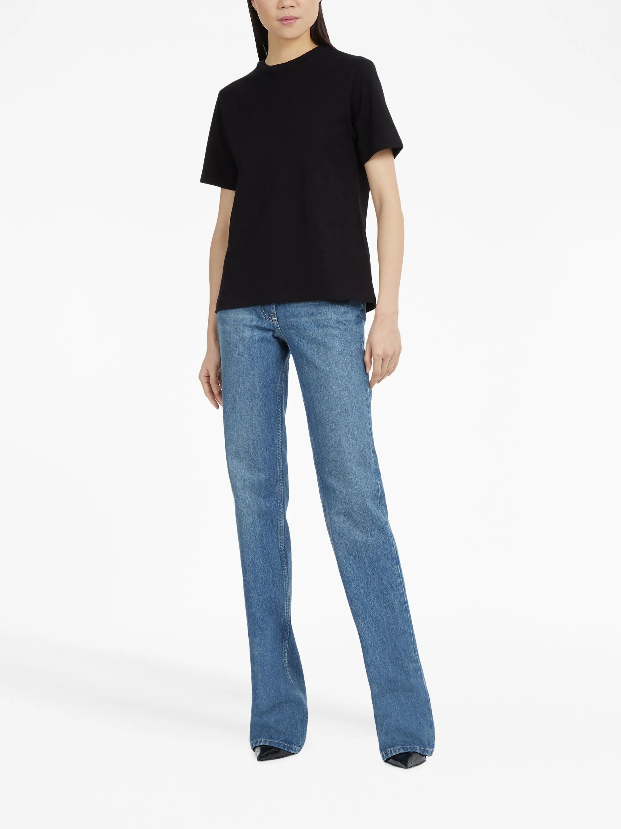 high-waisted flared jeans